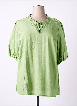 Blouse tissage popeline manches courtes vert CISO femme