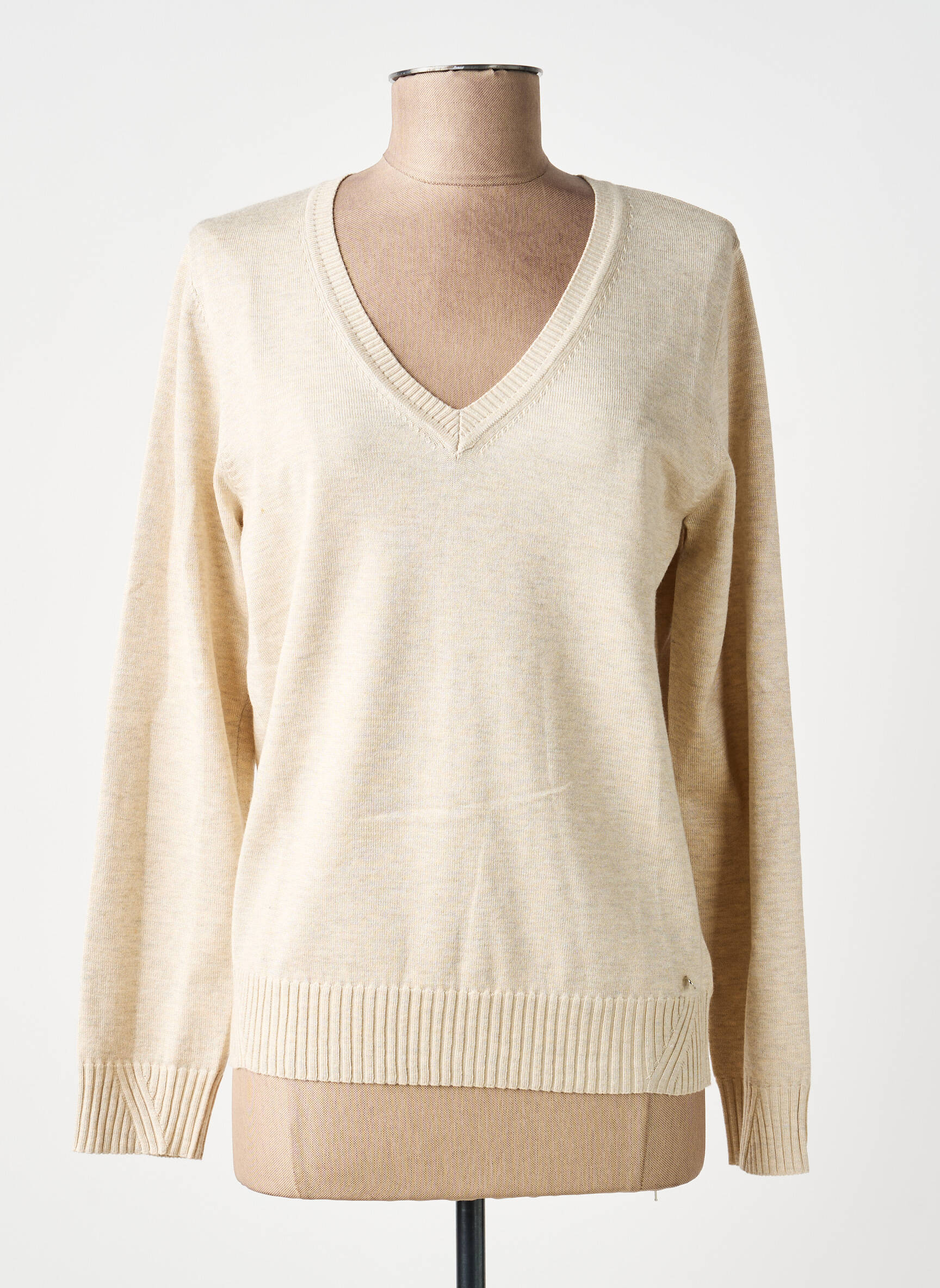 Pull tissage chiné manches longues beige MD'M femme