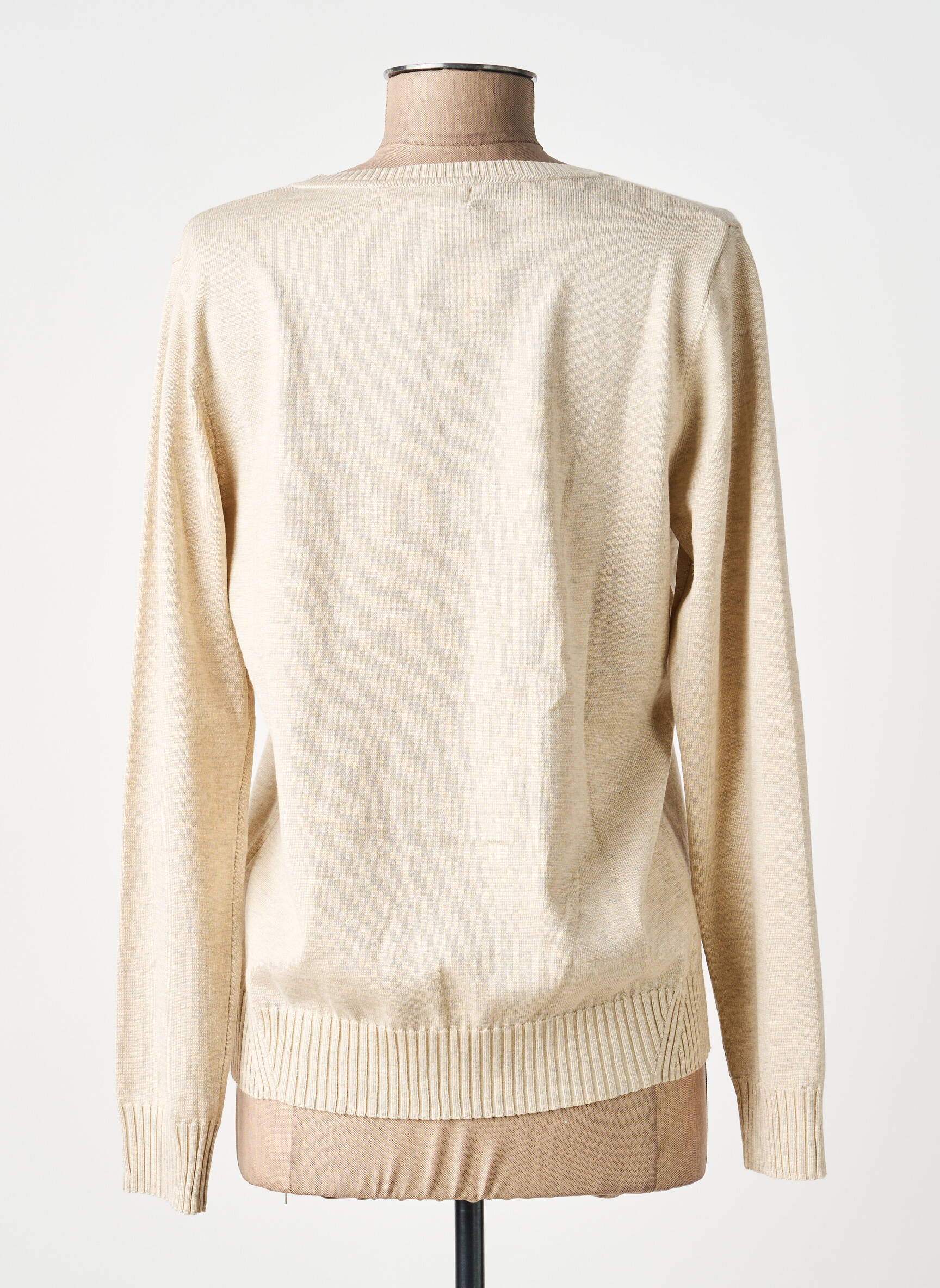 Pull tissage chiné manches longues beige MD'M femme