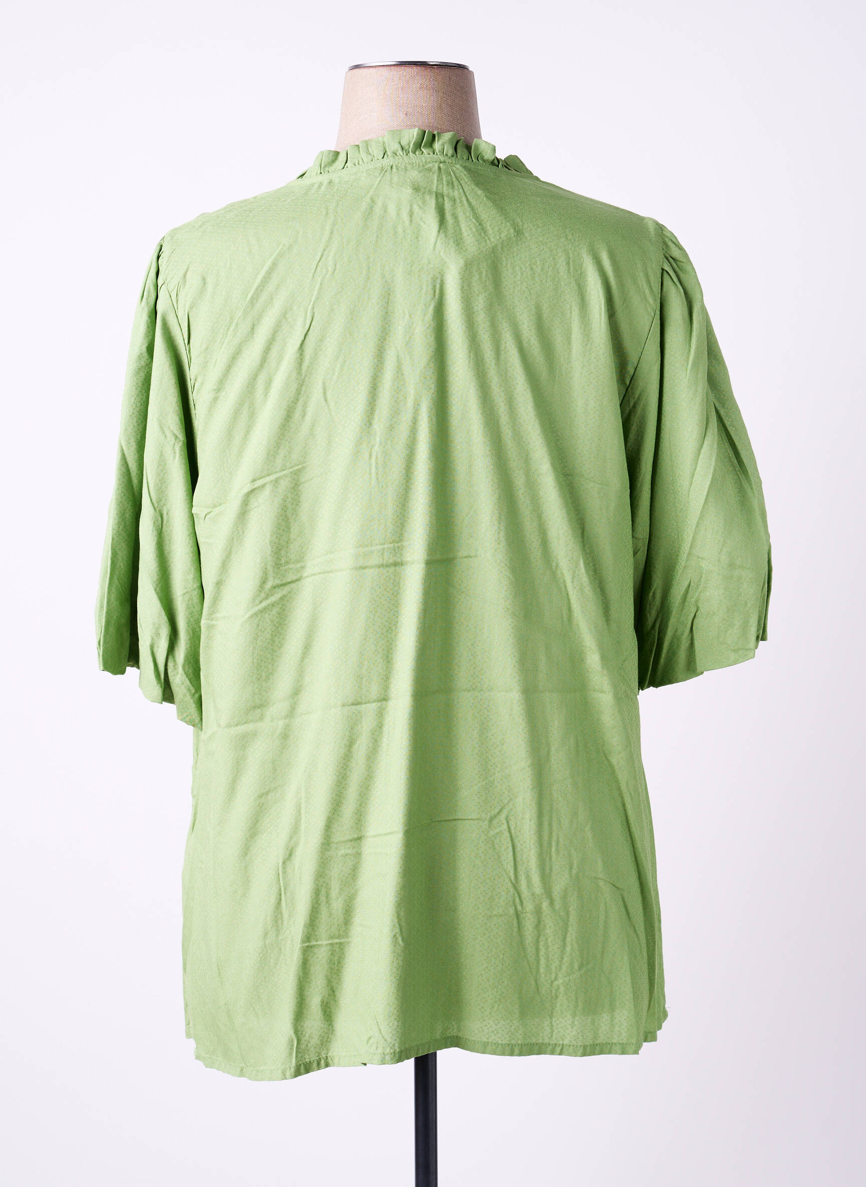 Blouse tissage popeline manches courtes vert CISO femme