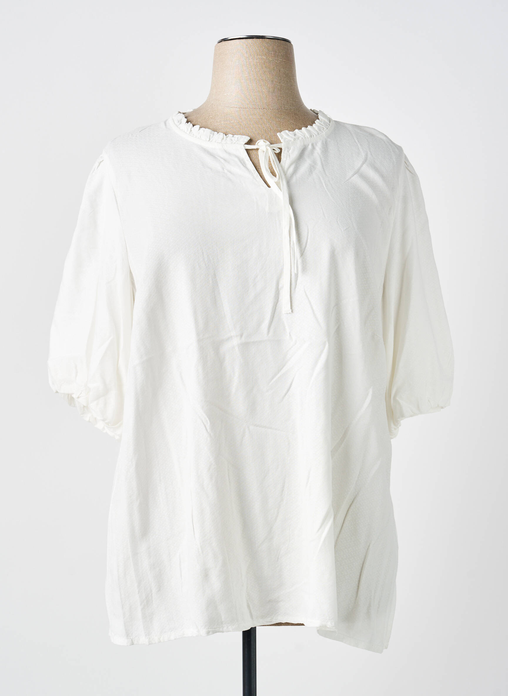 Blouse tissage popeline manches courtes blanc CISO femme