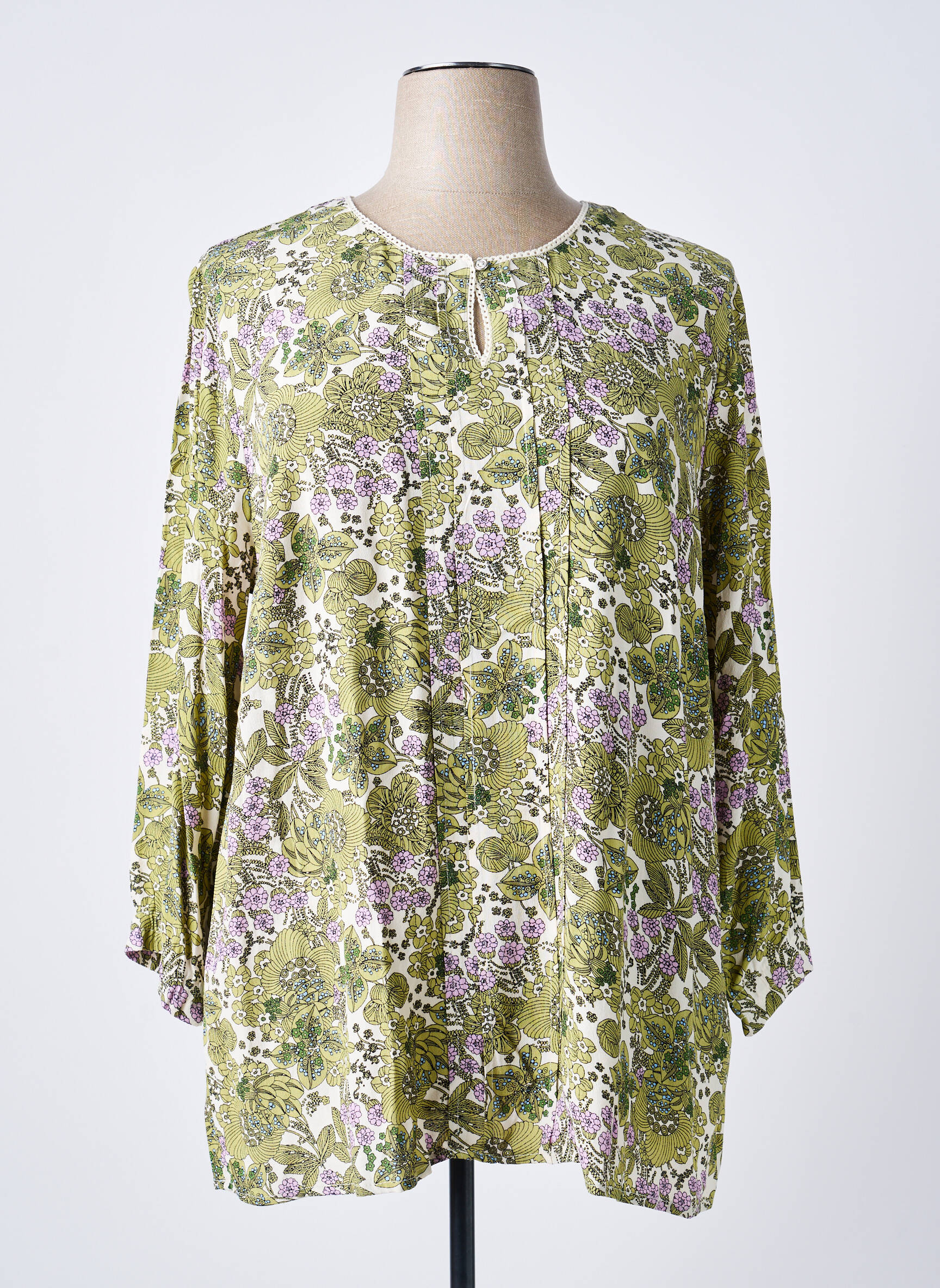 Blouse imprimé fleurs manches longues vert CISO femme