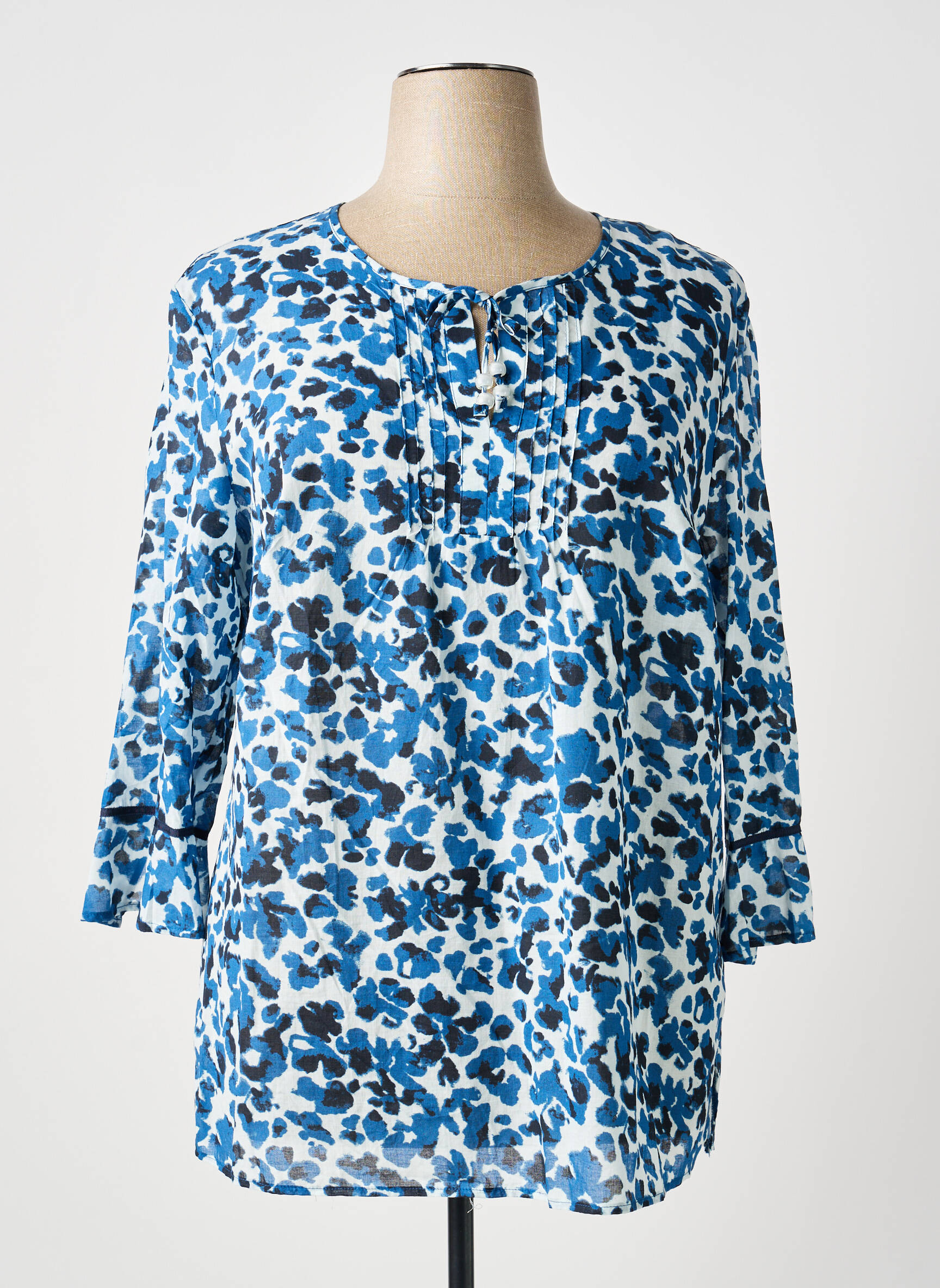 Blouse tissage popeline manches longues bleu BARBARA LEBEK femme