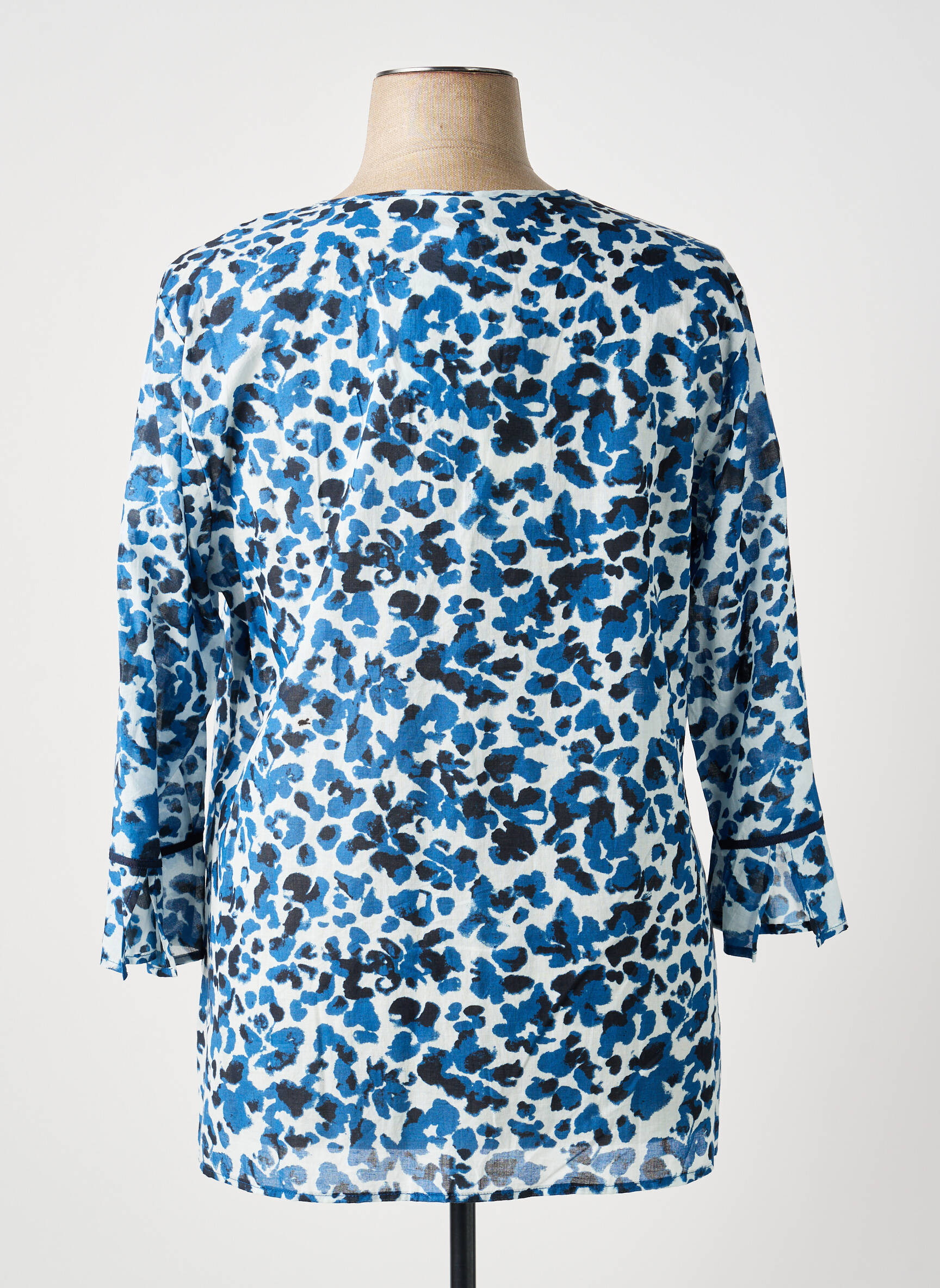 Blouse tissage popeline manches longues bleu BARBARA LEBEK femme