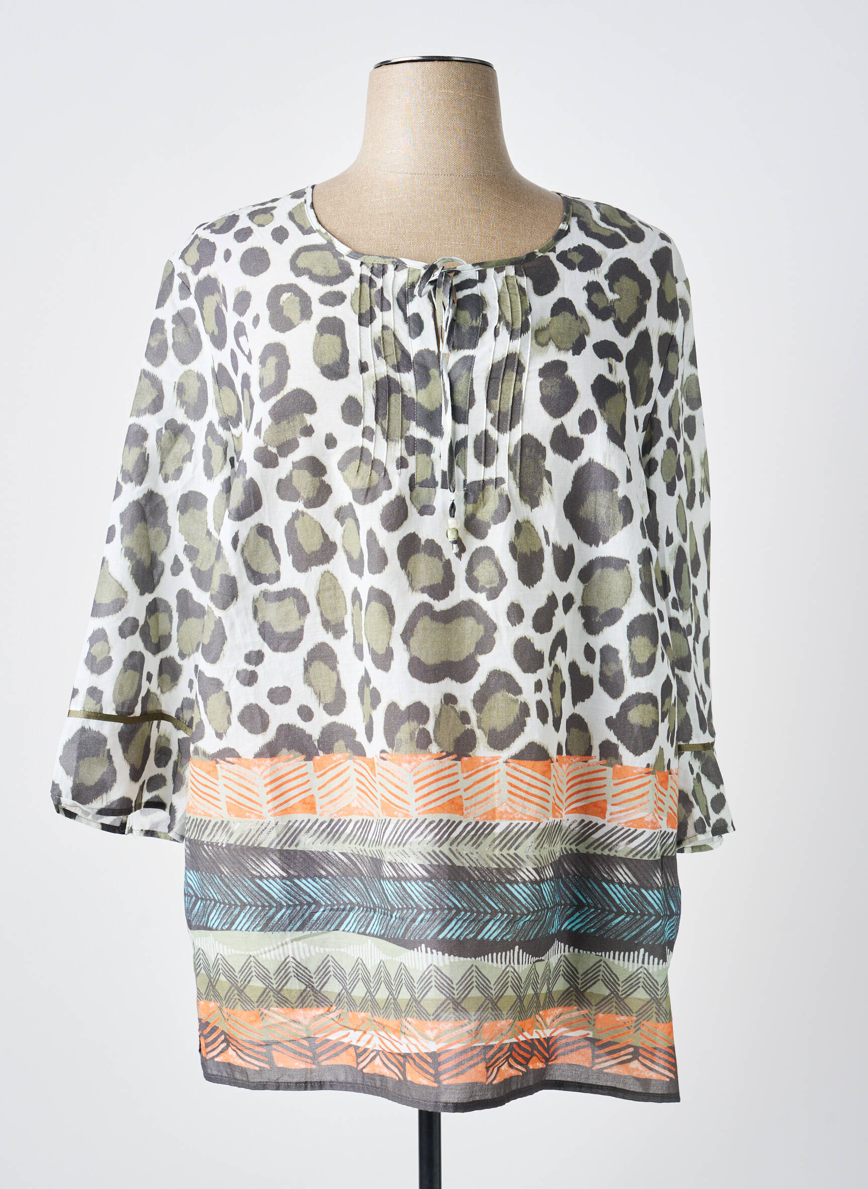 Blouse tissage popeline manches 3/4 vert BARBARA LEBEK femme