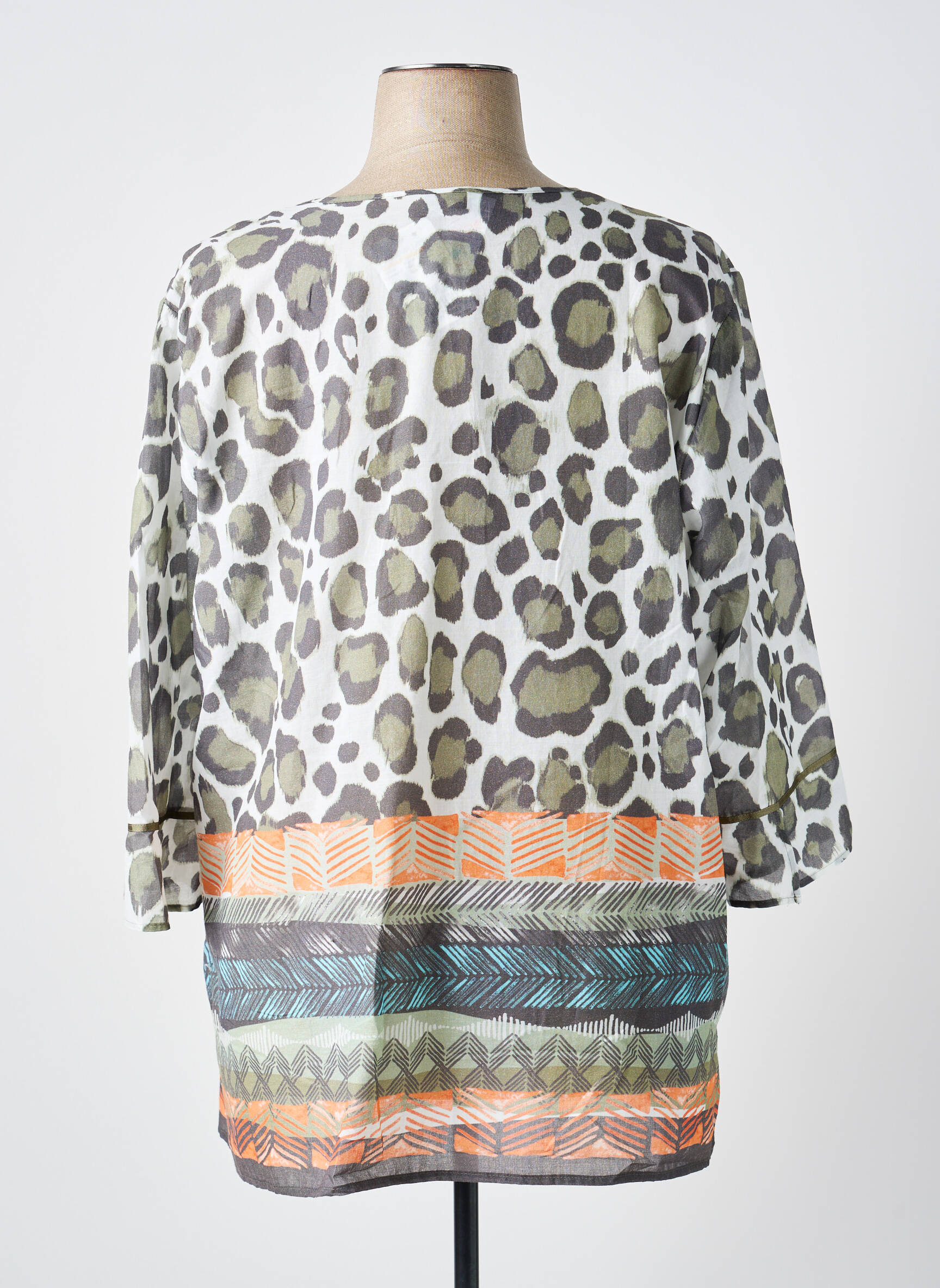 Blouse tissage popeline manches 3/4 vert BARBARA LEBEK femme