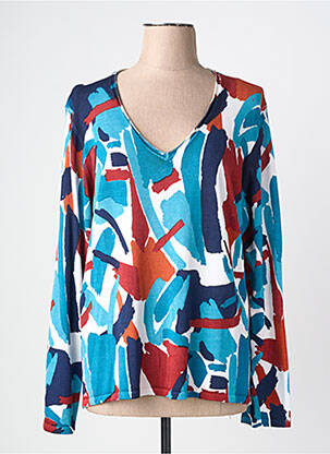Pull coupe droite manches longues bleu CHRISTINE LAURE femme