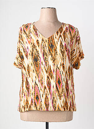 Blouse imprimé fantaisie manches courtes beige CISO femme