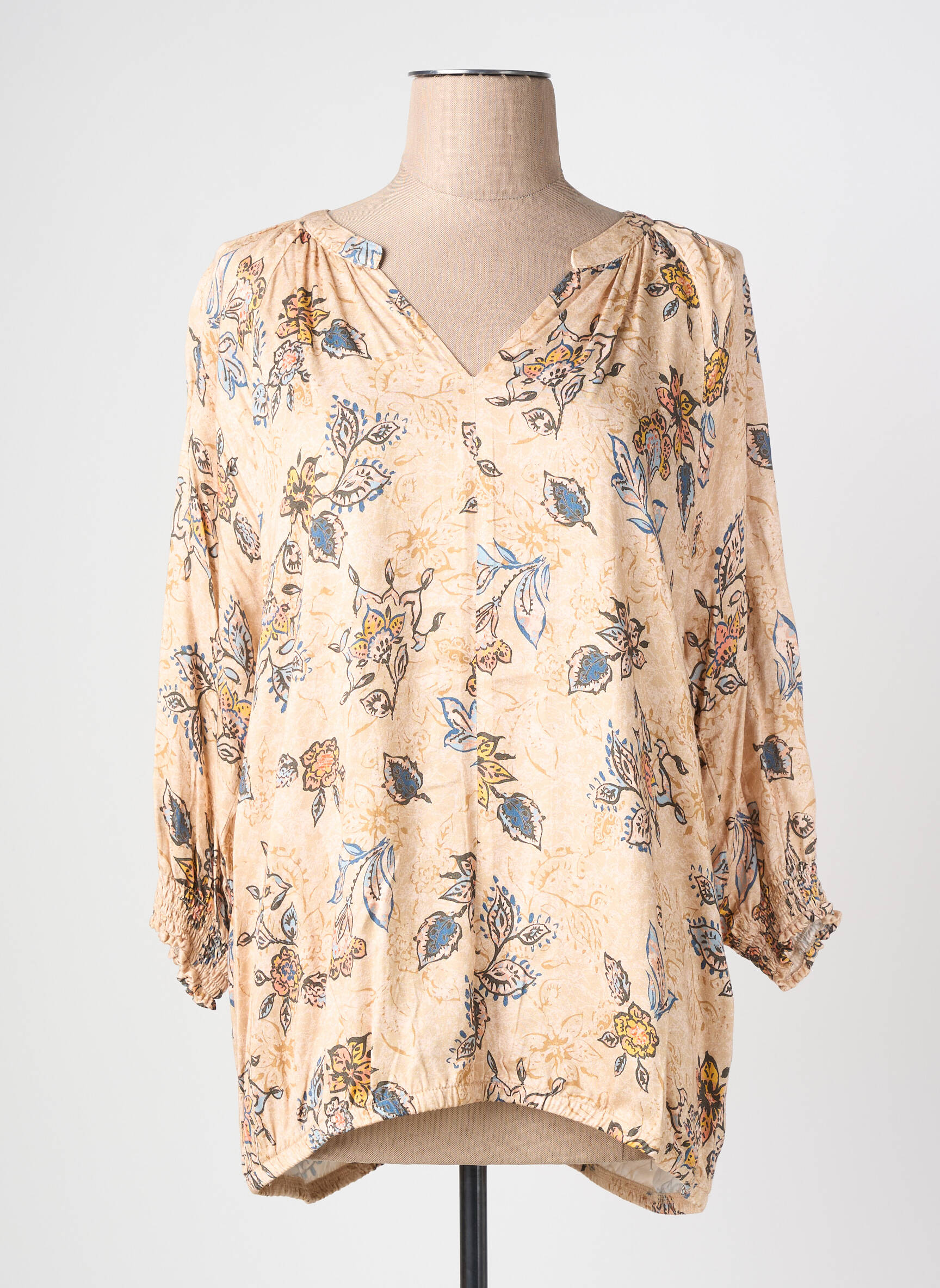 Top imprimé fantaisie sans manche beige CISO femme