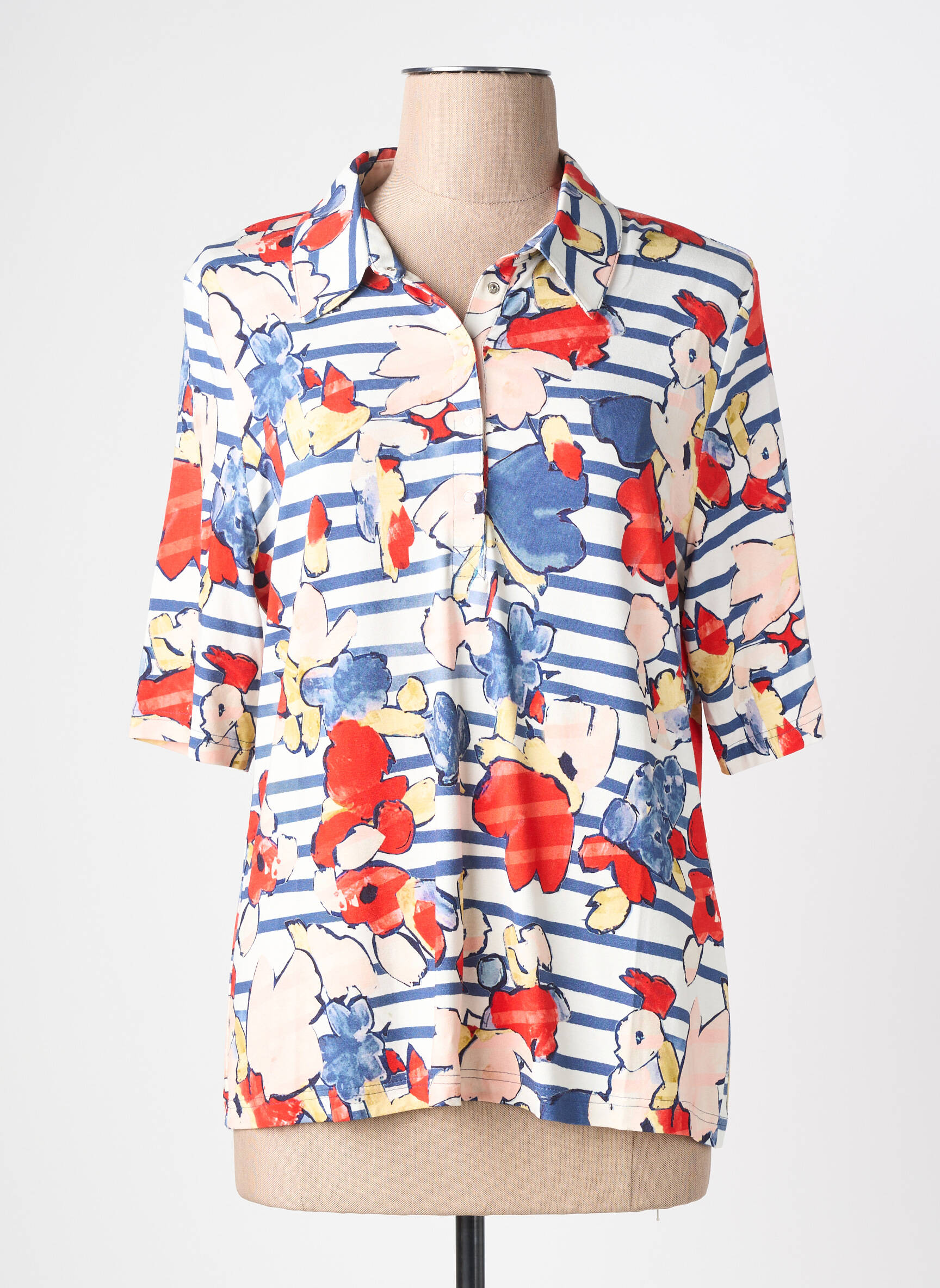Polo coupe droite manches courtes bleu BARBARA LEBEK femme