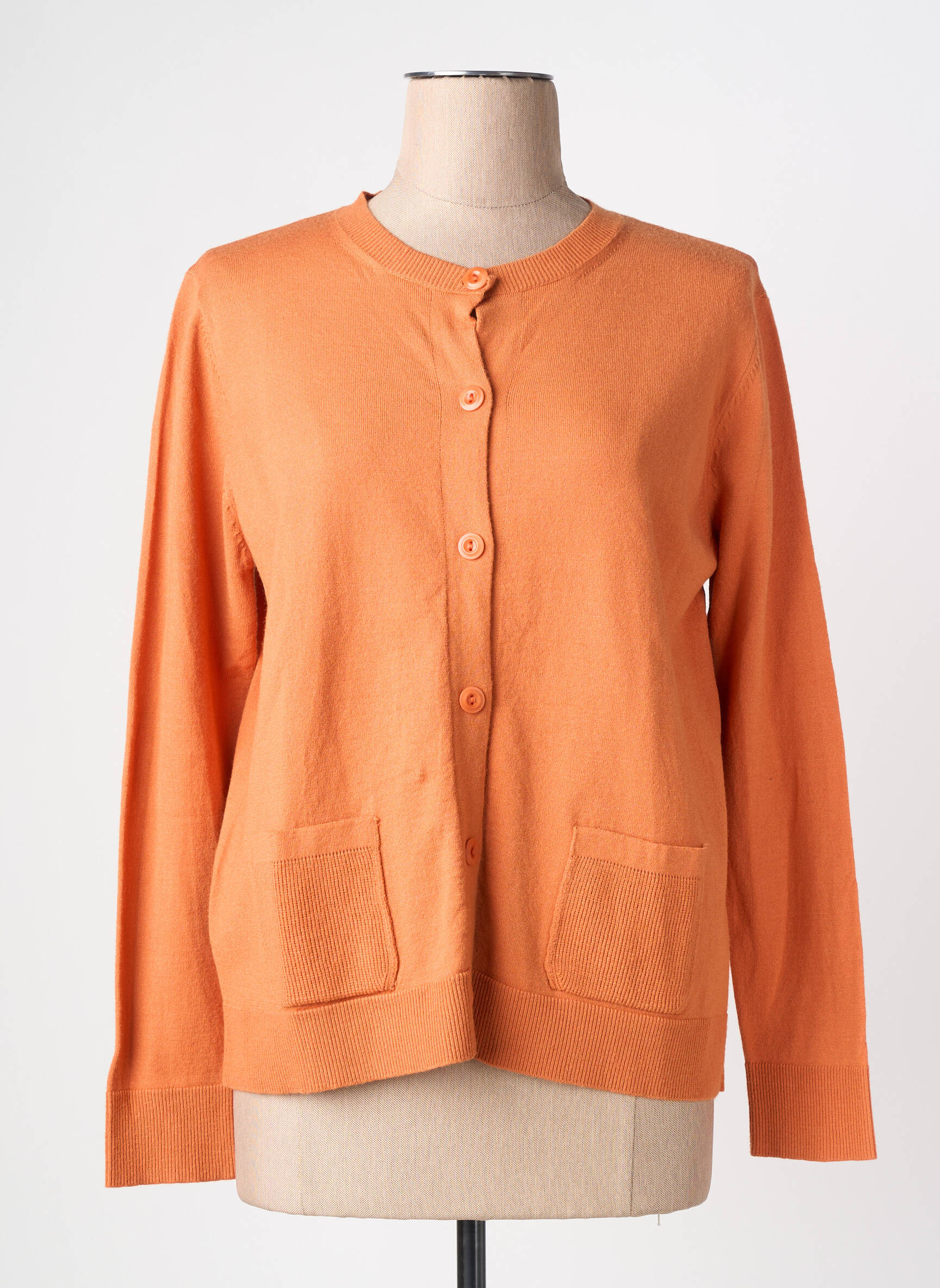 Gilet manches longues col rond orange BARILOCHE femme