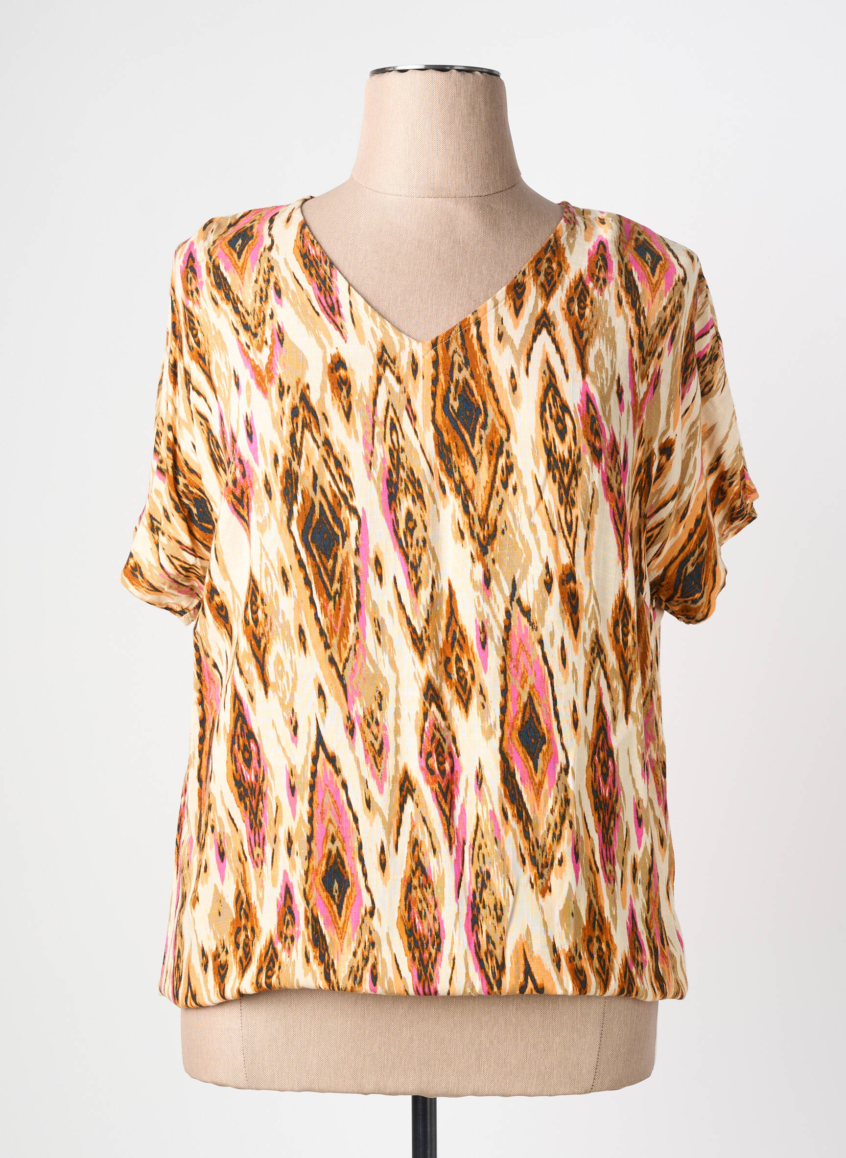 Blouse imprimé fantaisie manches courtes beige CISO femme