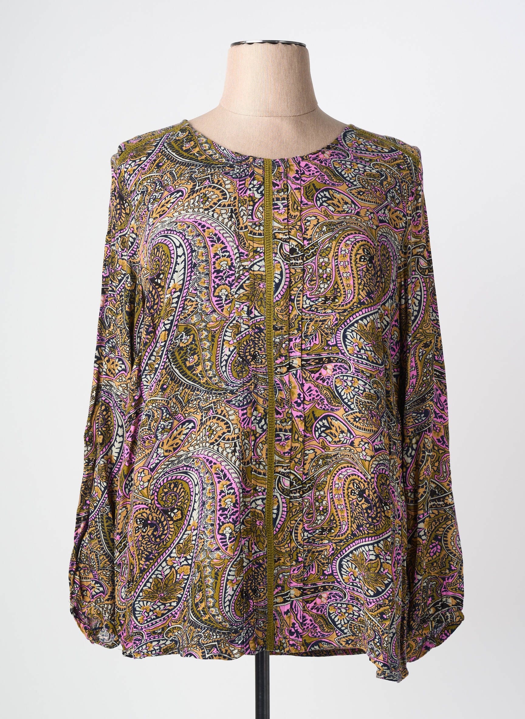 Blouse imprimé fantaisie manches longues vert CISO femme