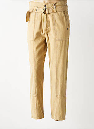 Pantalon droit tissage popeline taille haute beige GARCIA femme