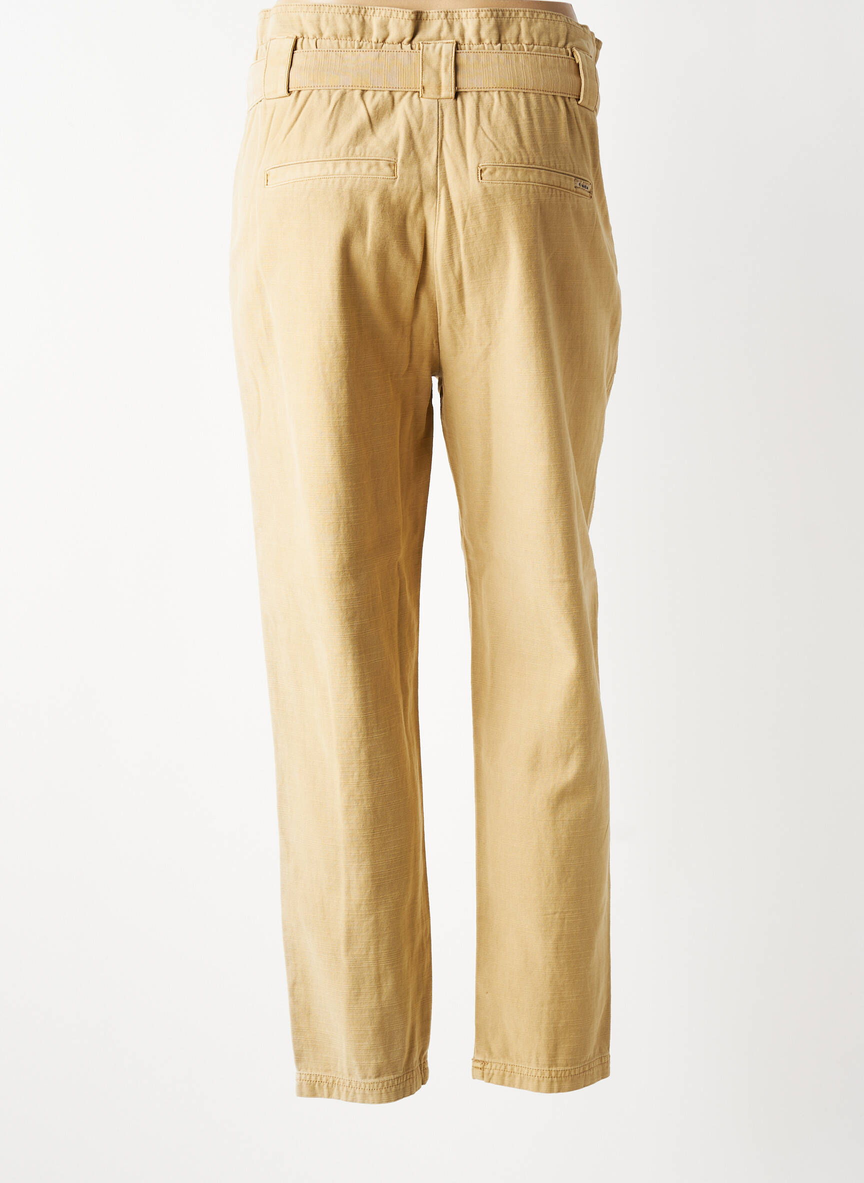Pantalon droit tissage popeline taille haute beige GARCIA femme