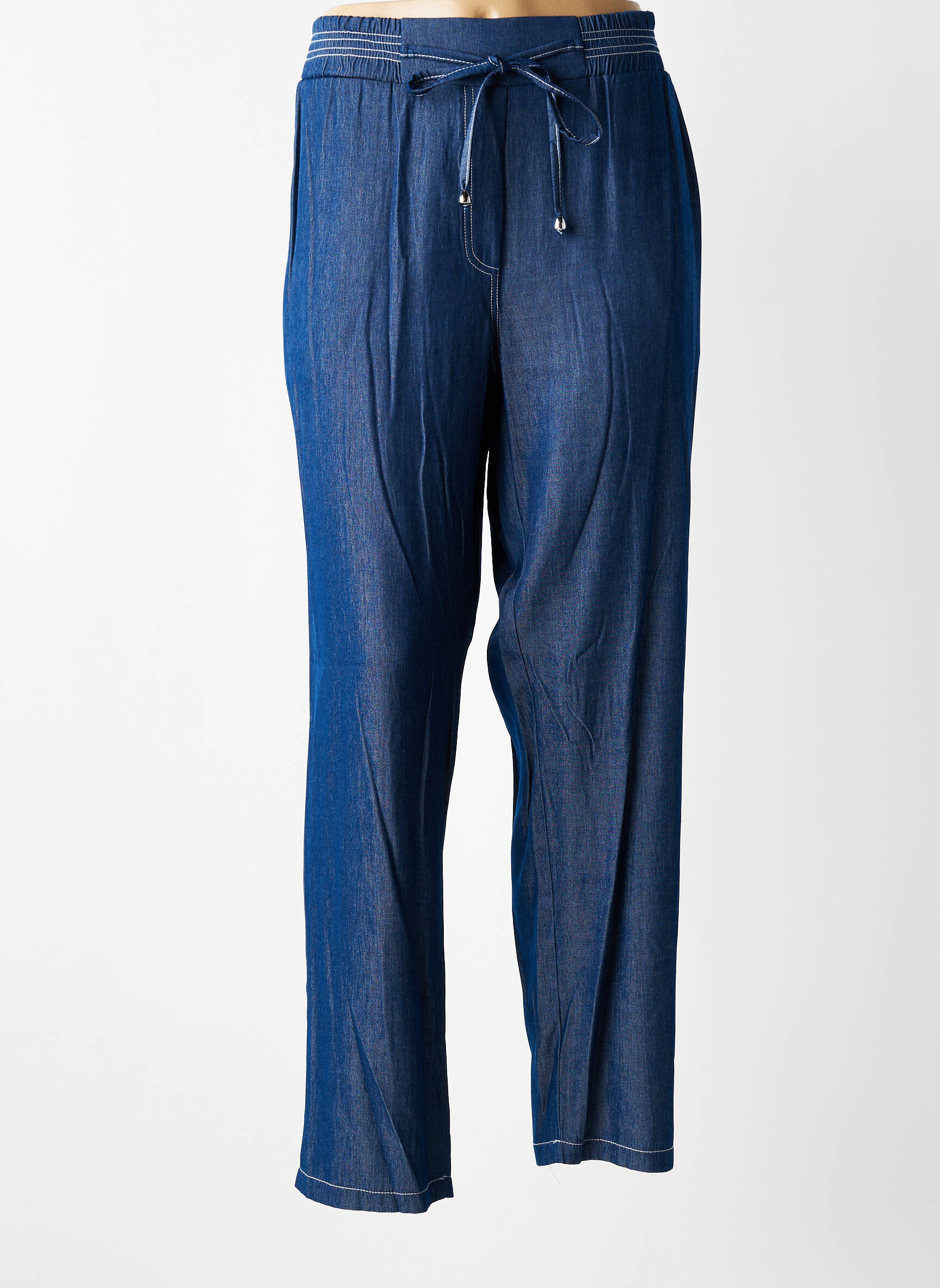 Pantalon droit tissage popeline taille normale bleu TINTA STYLE femme