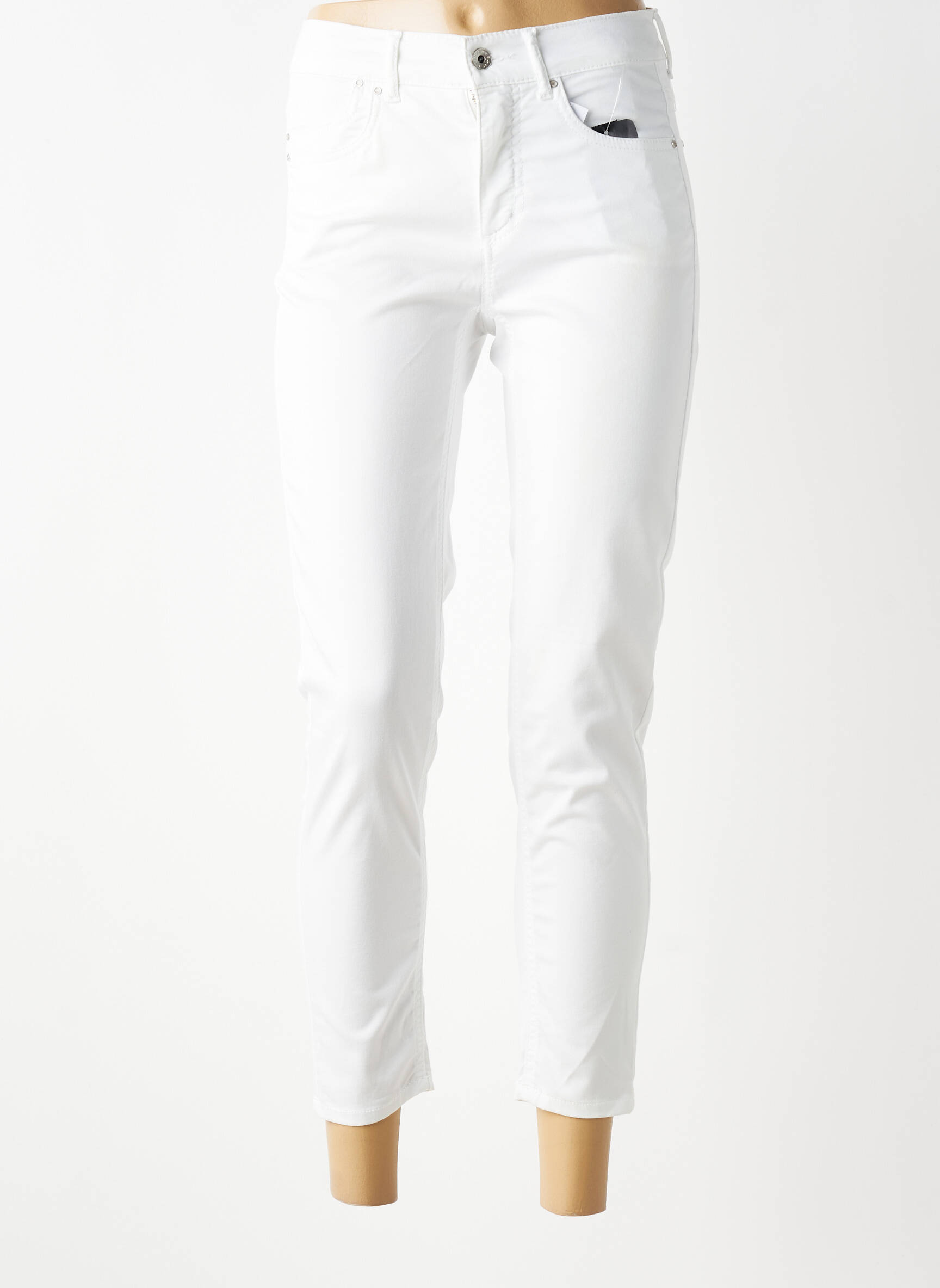 Pantalon 7/8 taille haute taille haute blanc ANNA MONTANA femme
