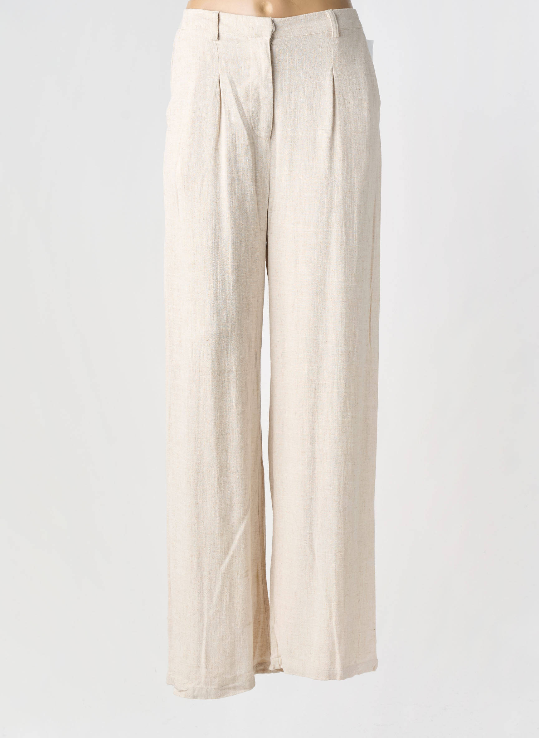 Pantalon large taille à pinces taille haute beige JULIE GUERLANDE femme