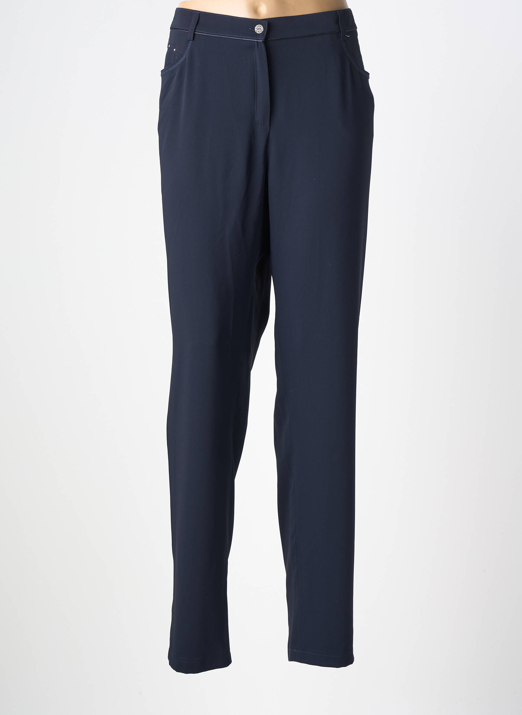 Pantalon droit tissage popeline taille normale bleu CHRISTINE LAURE femme
