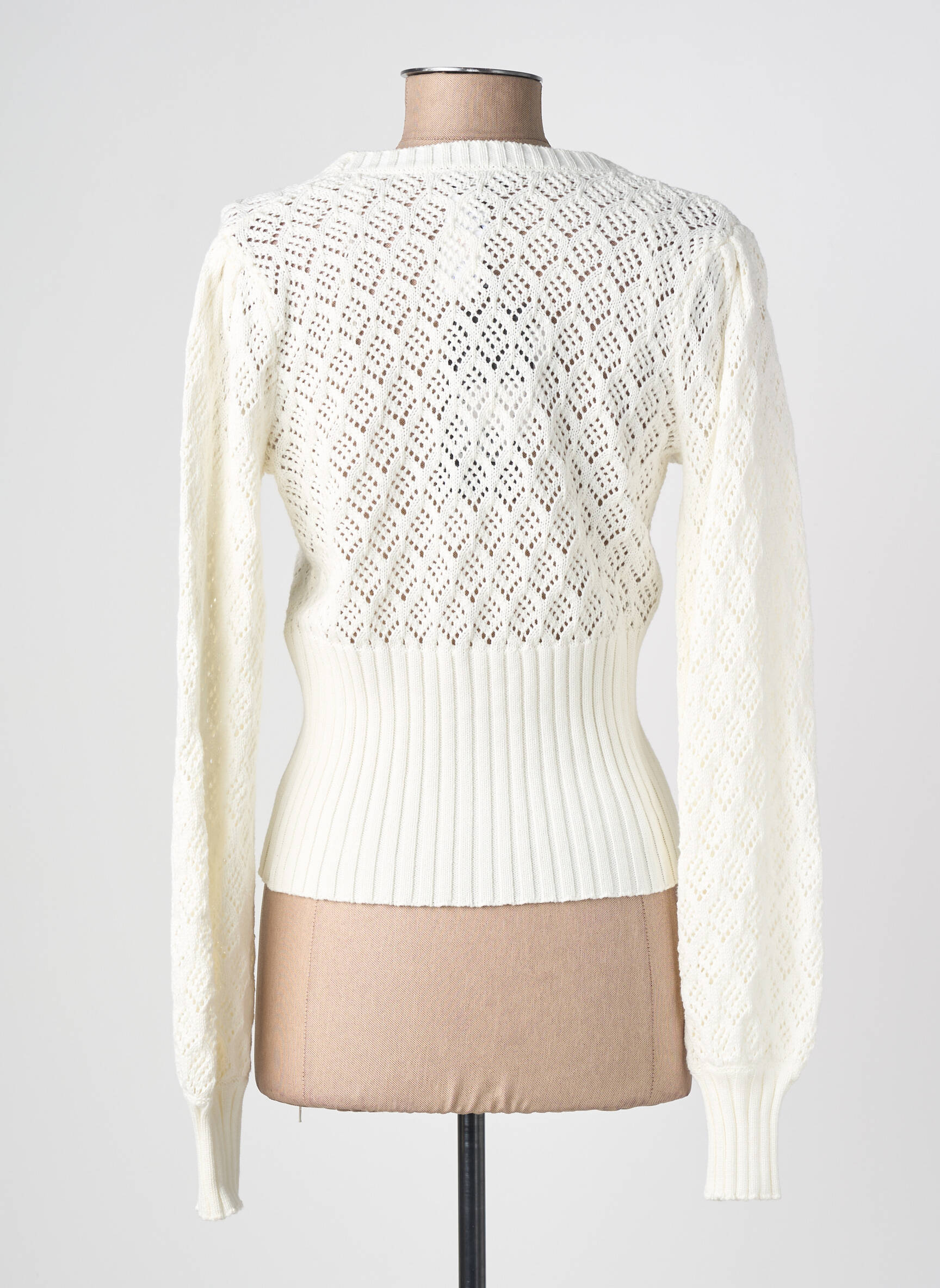 Gilet manches longues maille ajourée blanc ZILCH femme