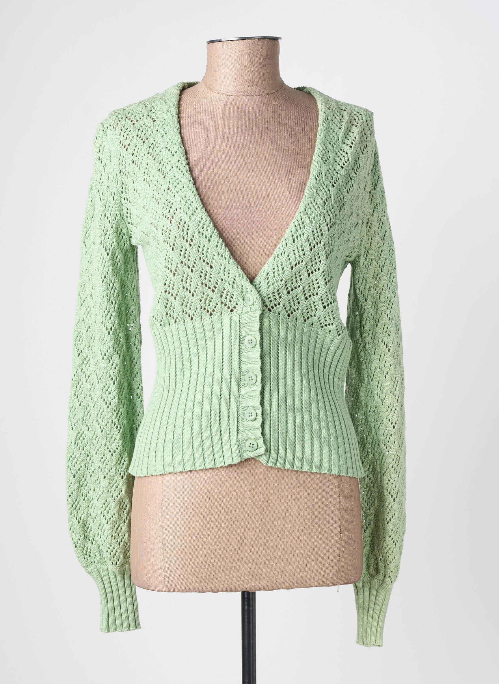 Gilet manches longues maille ajourée vert ZILCH femme