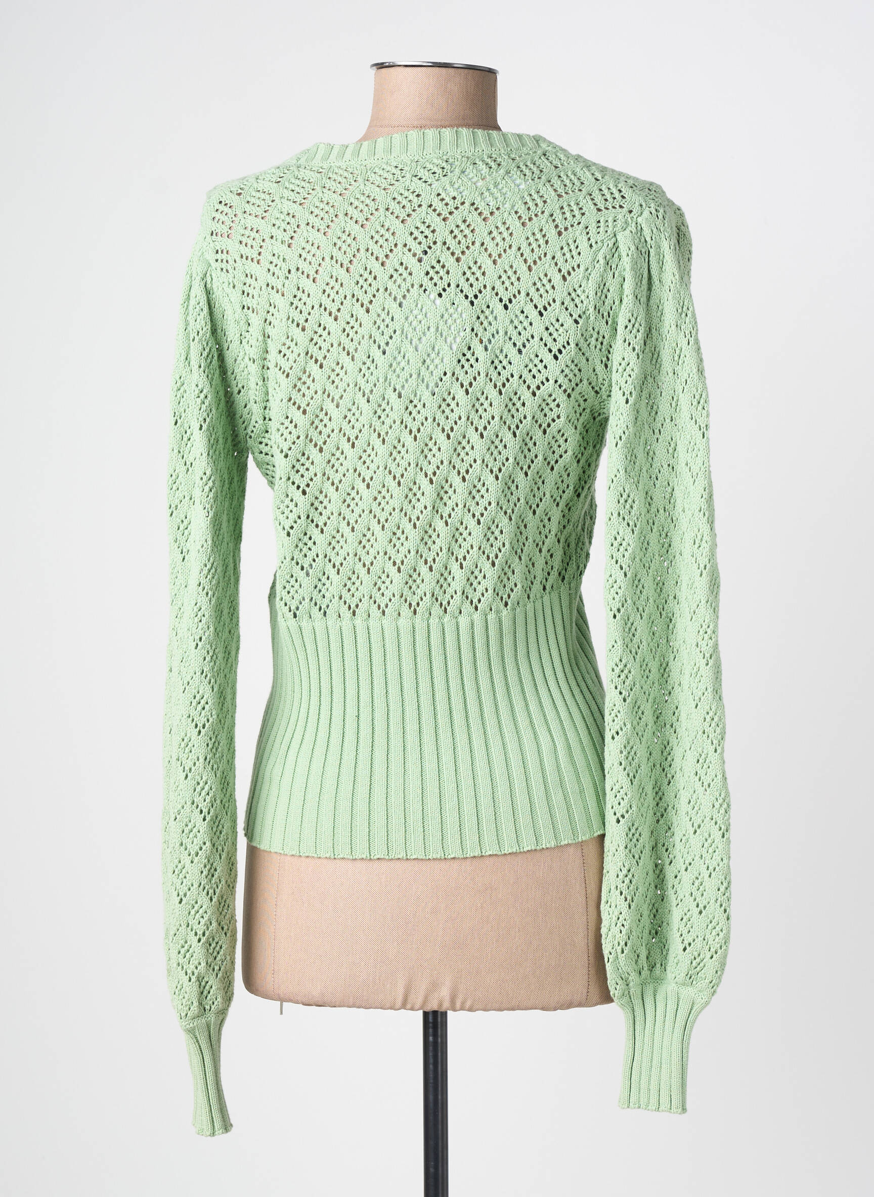 Gilet manches longues maille ajourée vert ZILCH femme