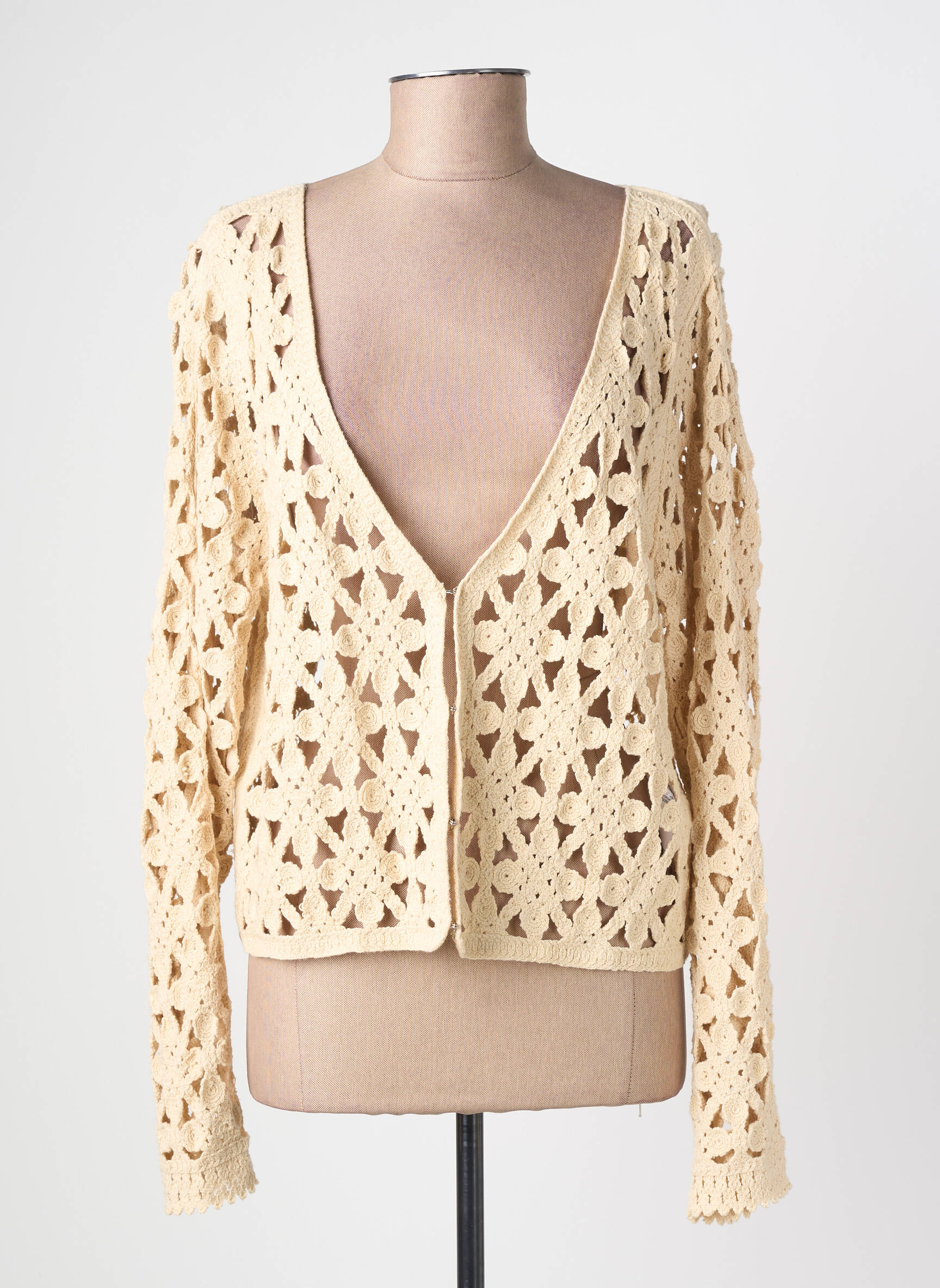 Gilet manches longues maille ajourée beige MD'M femme