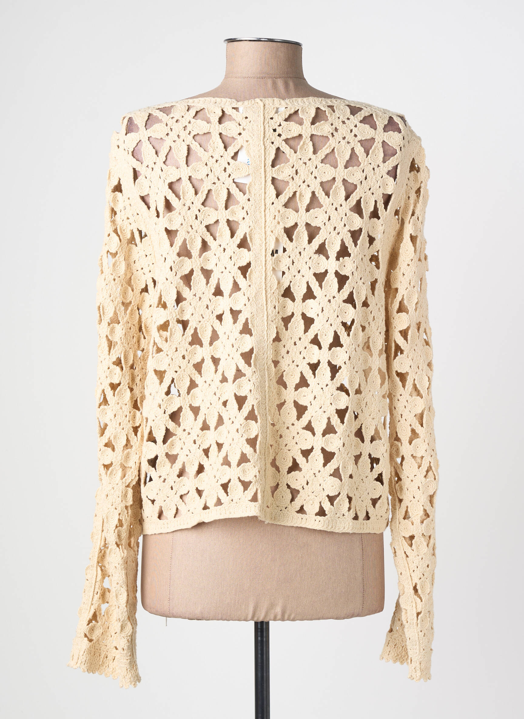 Gilet manches longues maille ajourée beige MD'M femme