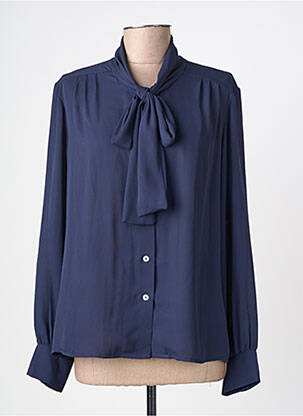Chemisier tissage crêpe manches longues bleu COTTONADE femme