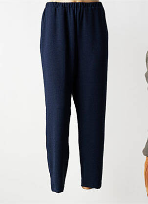 Pantalon droit tissage crêpe taille normale bleu FRANCK ANNA femme