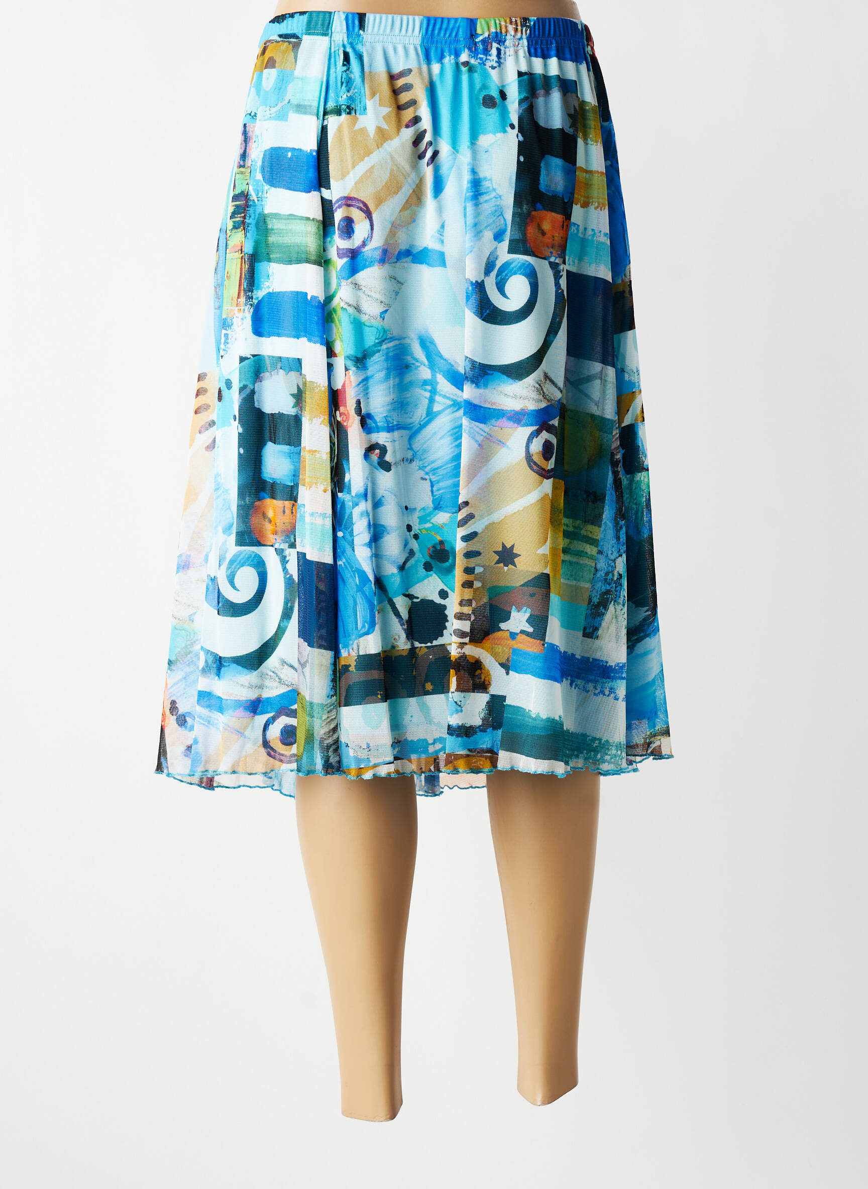 Jupe mi-longue stretch bleu GRIFFON femme