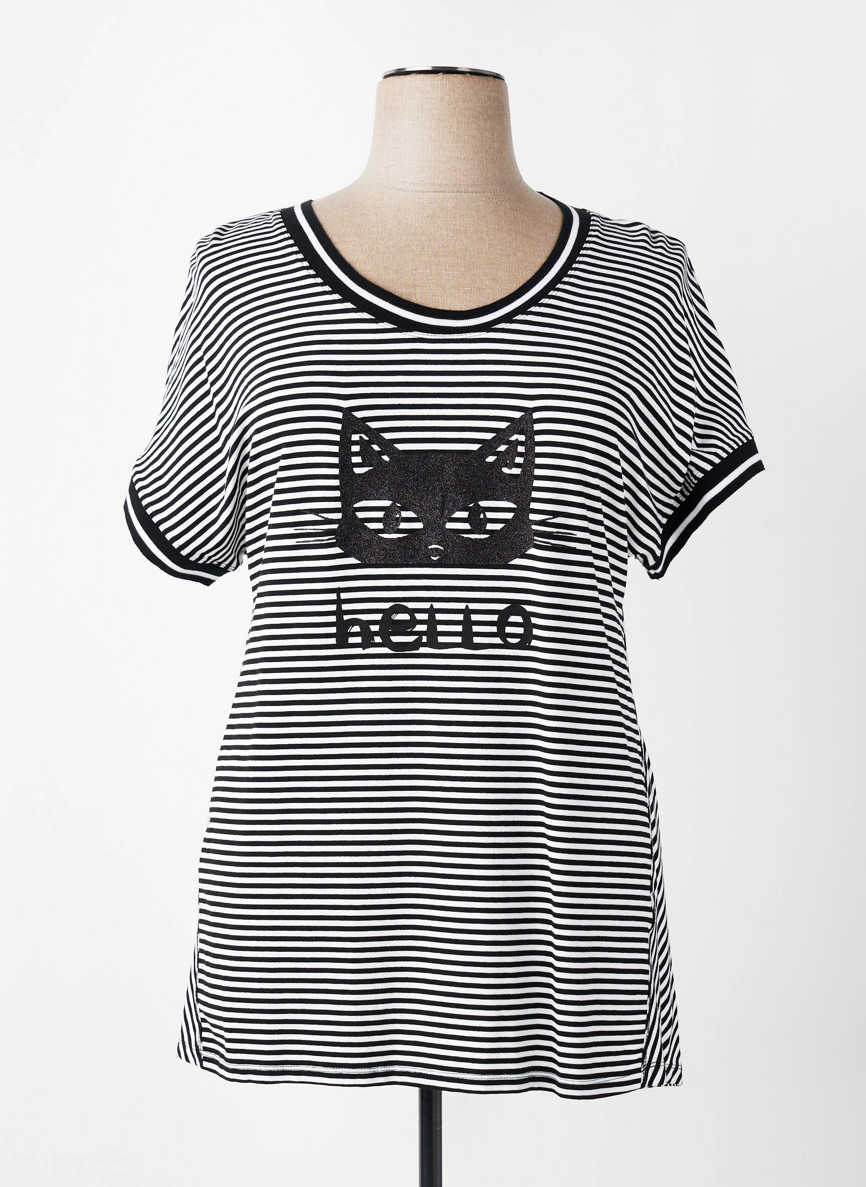 T-shirt stretch manches courtes noir SEE YOU femme