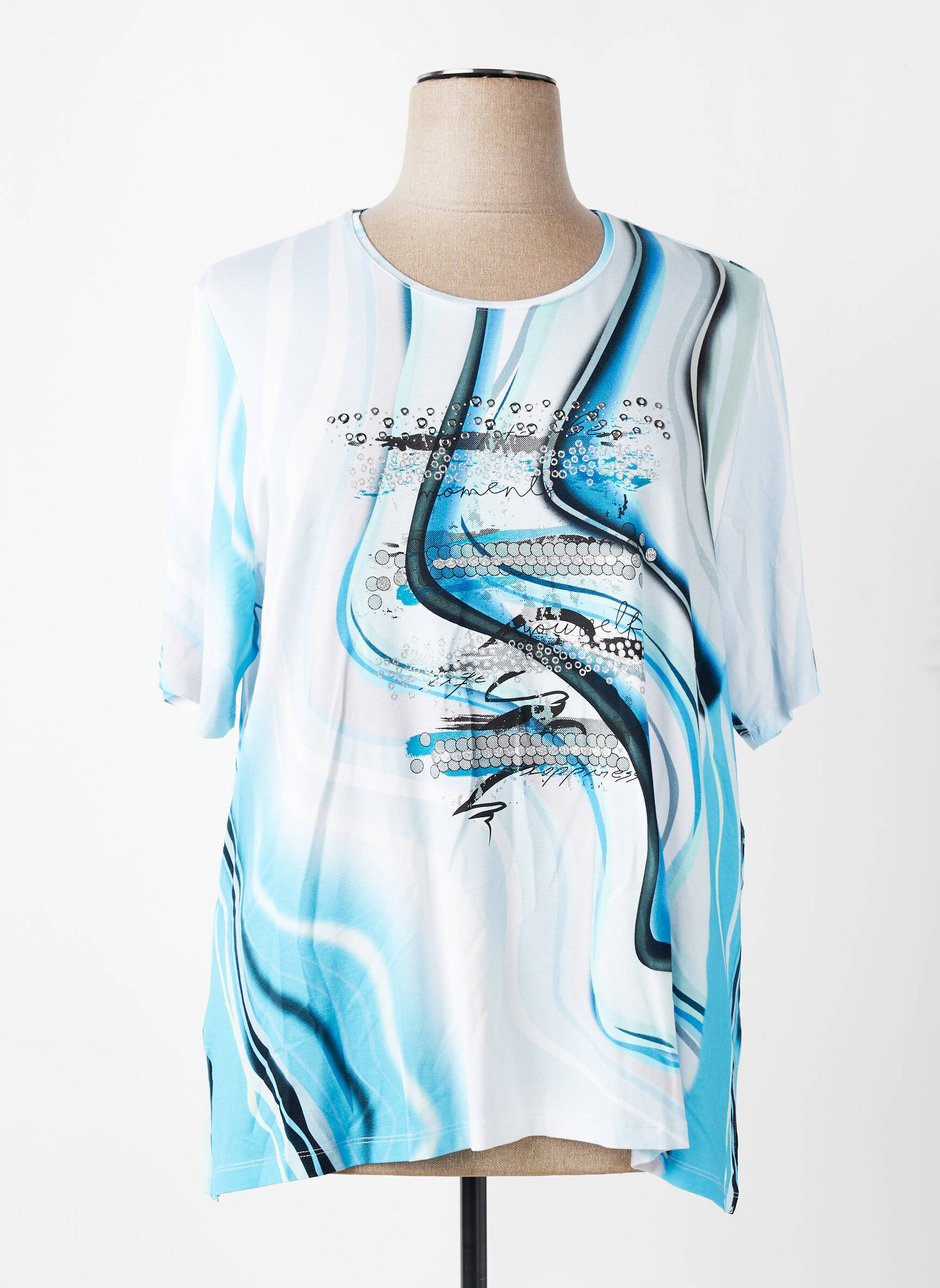 T-shirt imprimé fantaisie manches courtes bleu LEAH CURVE femme