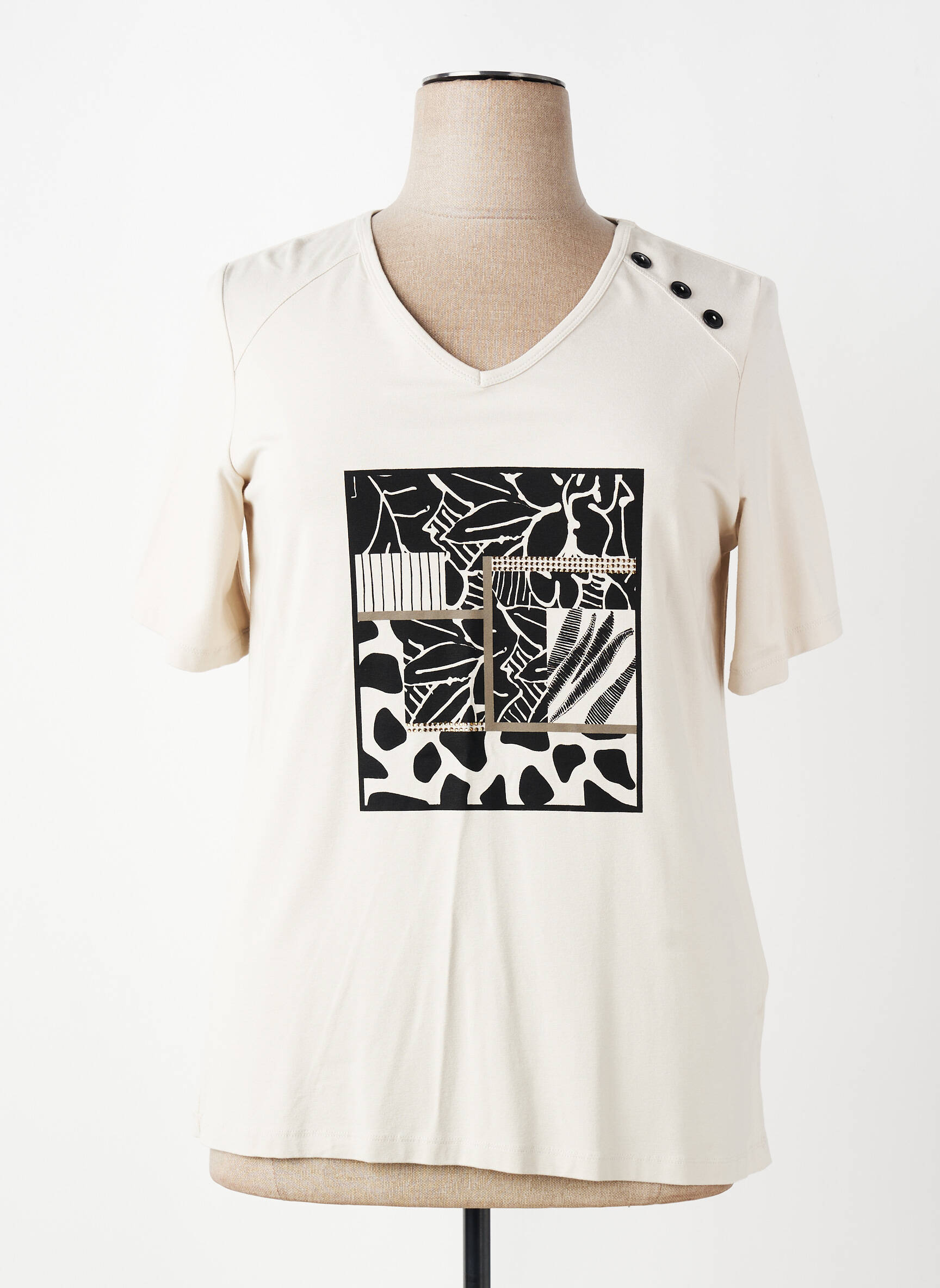 T-shirt sérigraphie floquée manches courtes beige SEE YOU femme