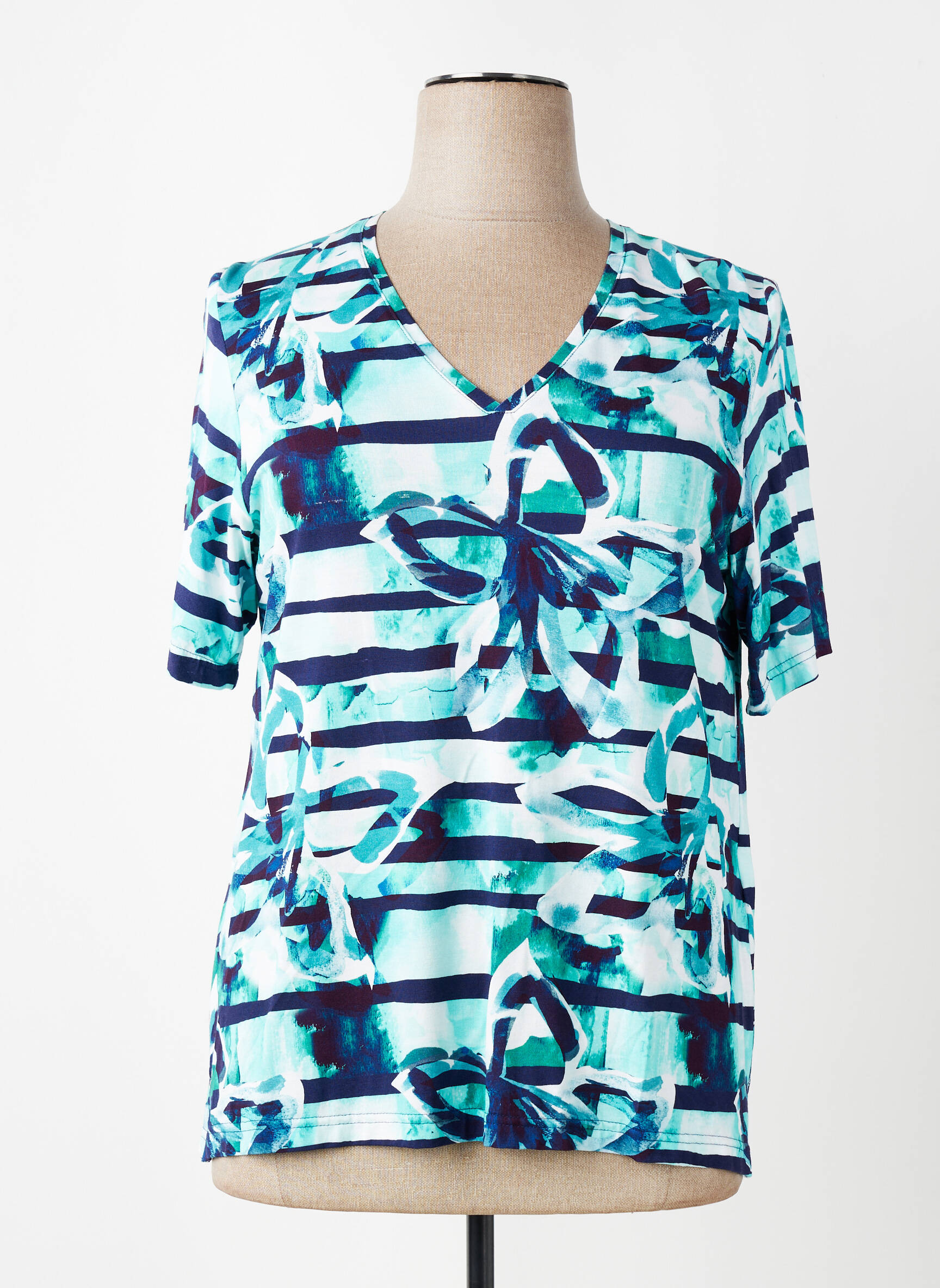 T-shirt col v manches courtes bleu KJBRAND femme