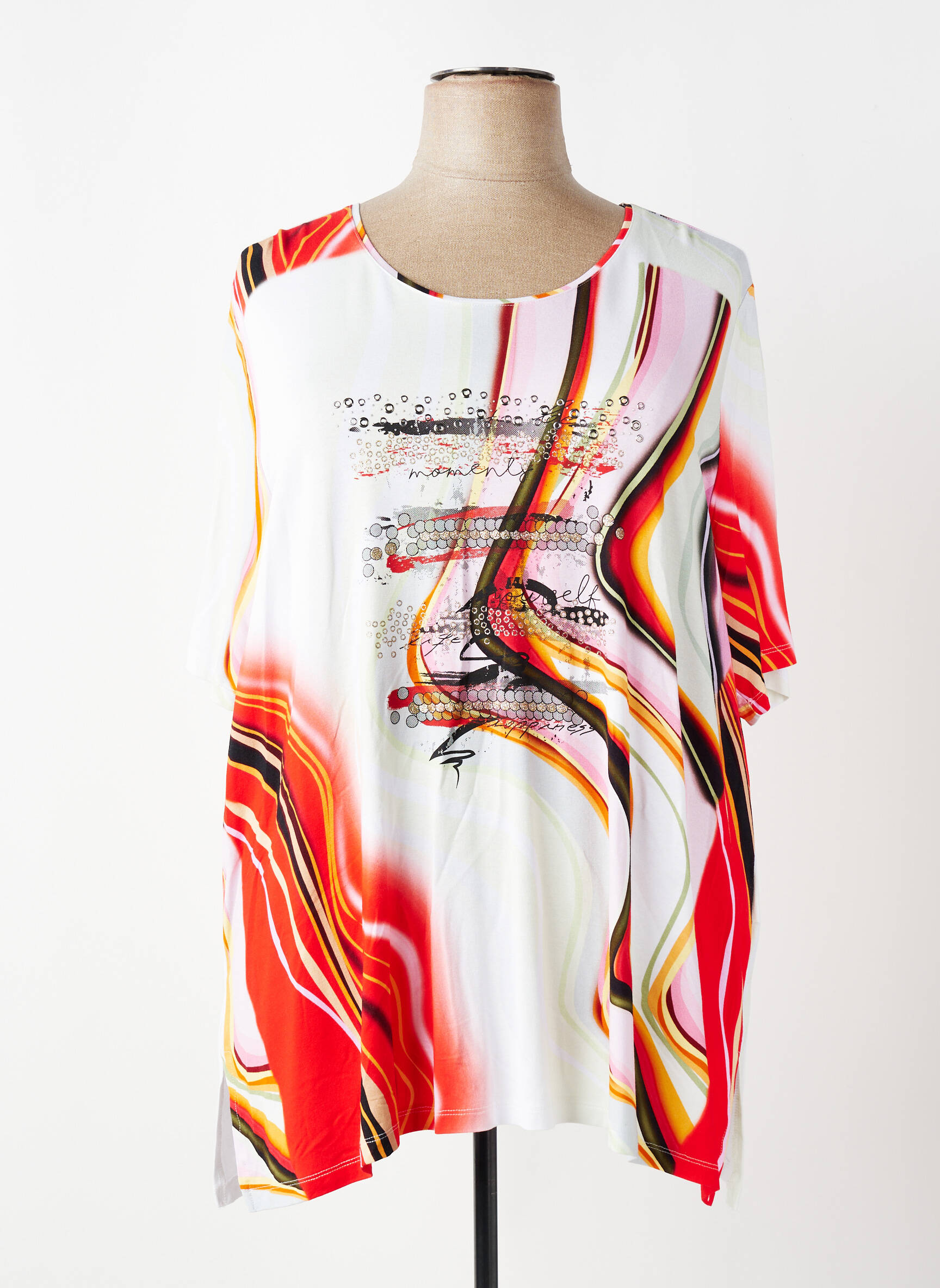 Top stretch manches courtes rouge LEAH CURVE femme