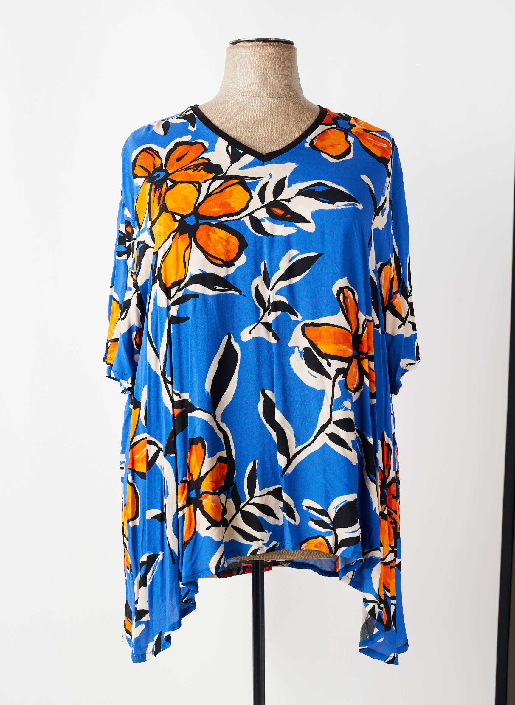 Tunique manches courtes col v bleu FRANCK ANNA femme