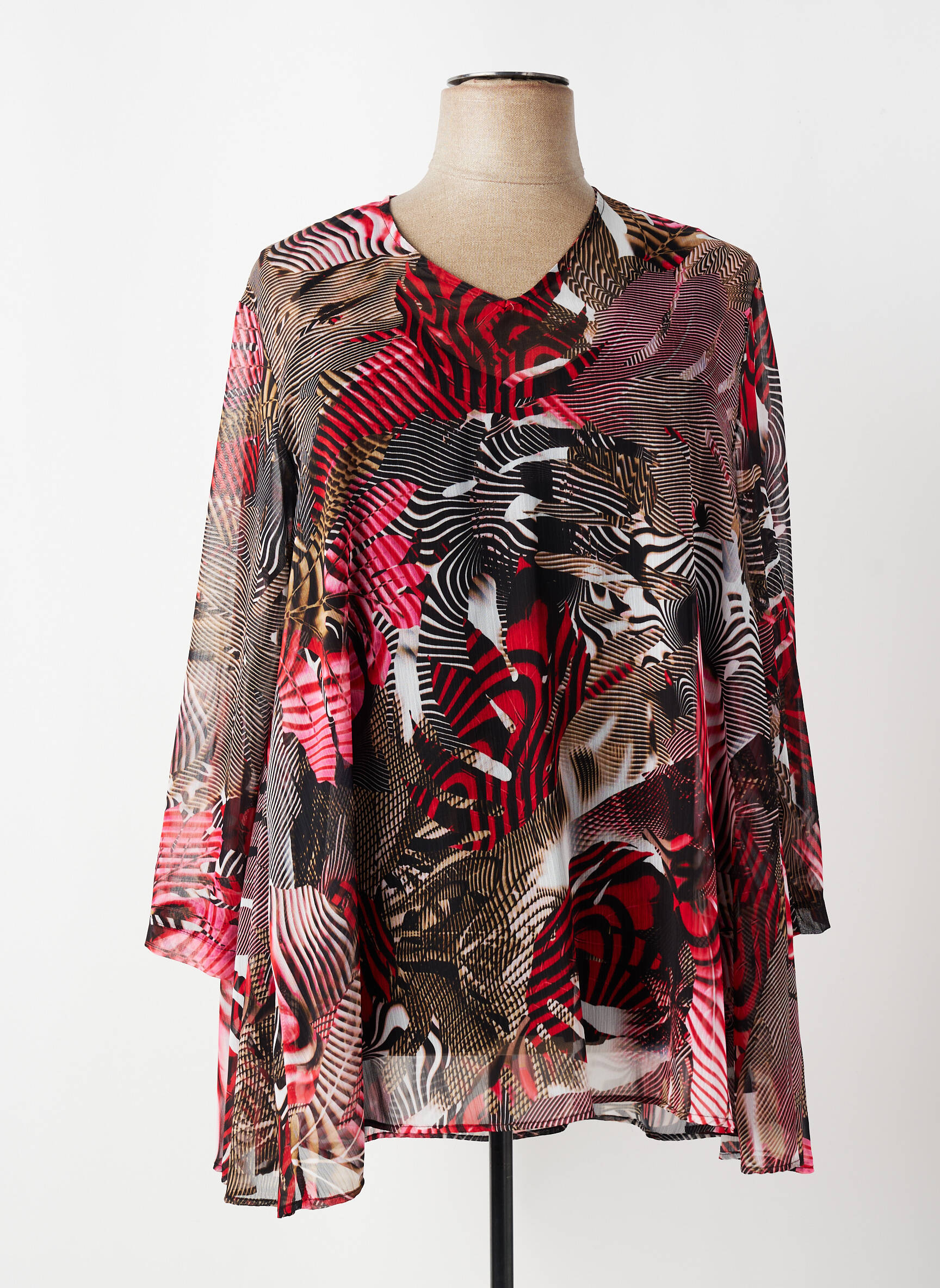 Tunique manches longues tissage crêpe rouge FRANCK ANNA femme
