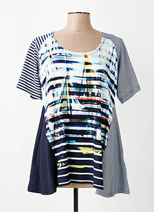 Tunique manches courtes tissage jersey bleu FRANCK ANNA femme