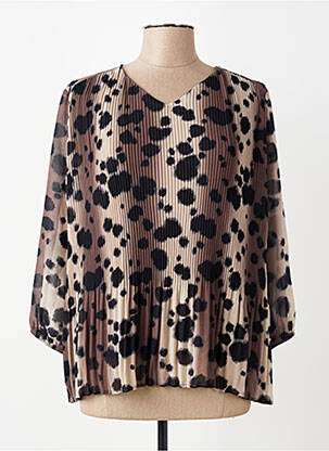 Blouse légère et transparente manches 3/4 marron SIGNATURE femme