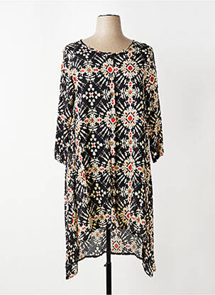 Robe mi-longue coupe fluide manches longues noir G!OZE femme