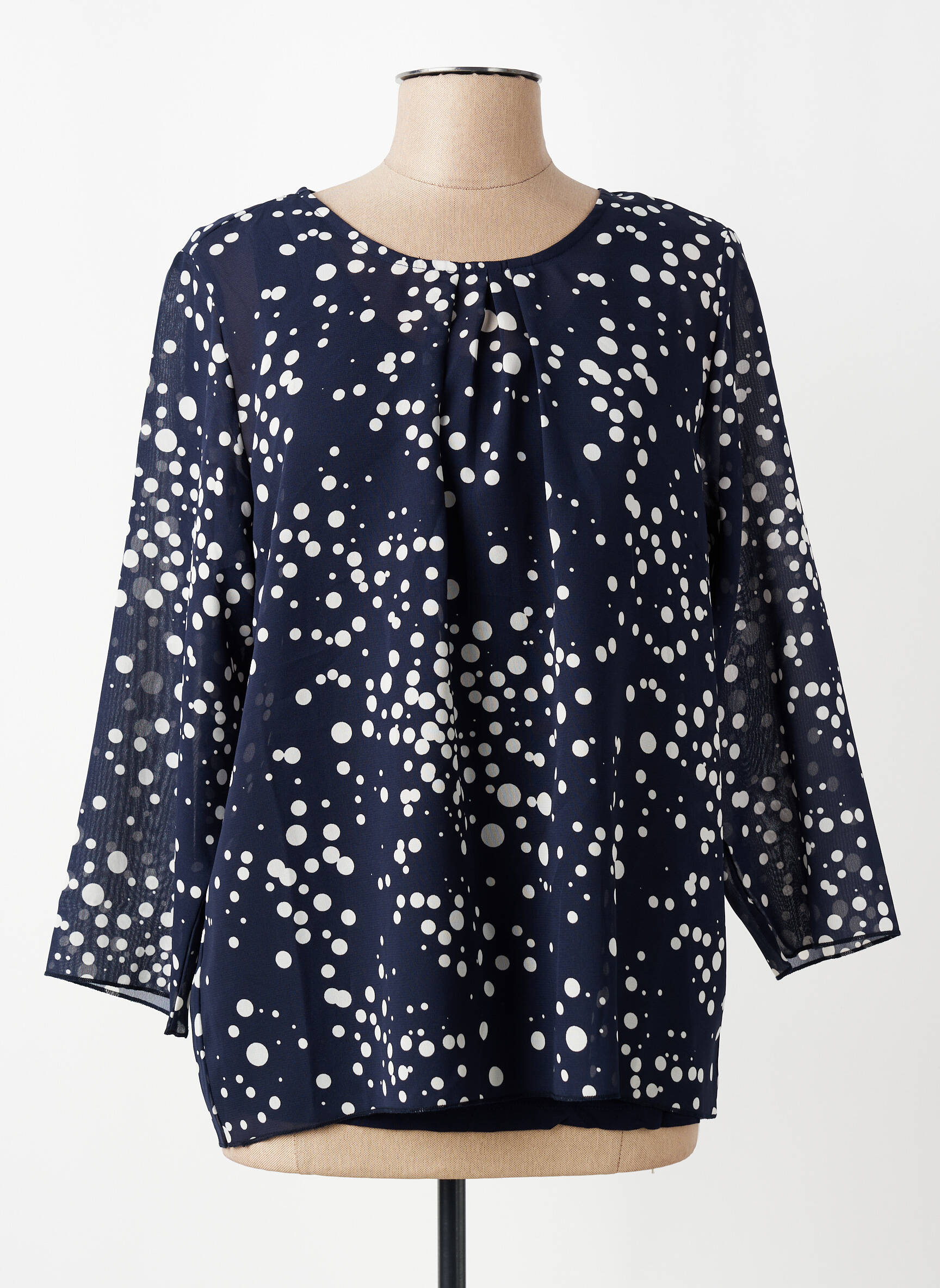 Blouse légère et transparente manches 3/4 bleu SIGNATURE femme