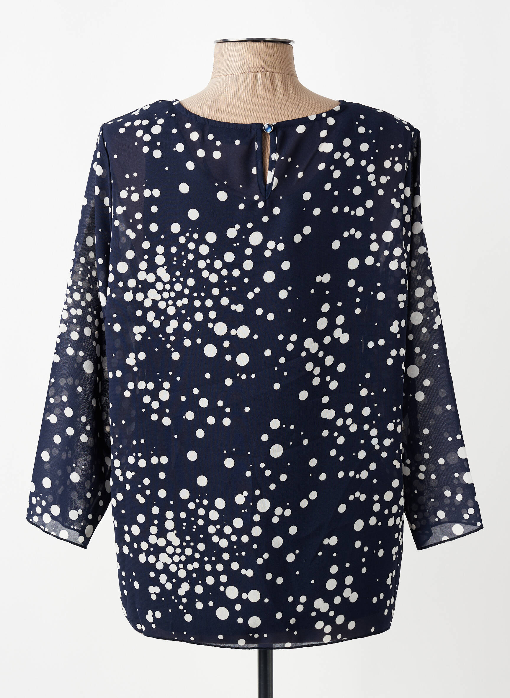 Blouse légère et transparente manches 3/4 bleu SIGNATURE femme