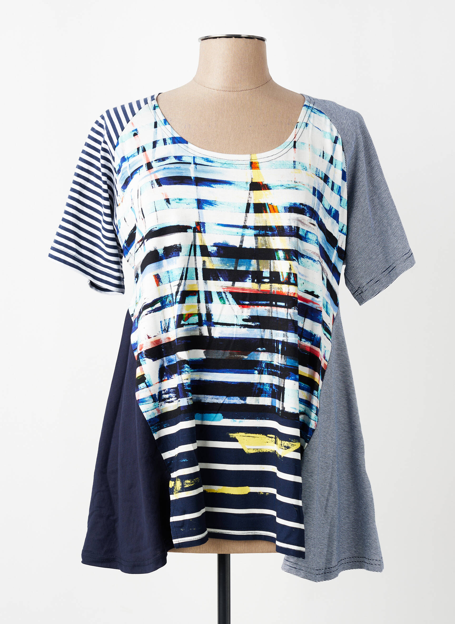 Tunique manches courtes tissage jersey bleu FRANCK ANNA femme