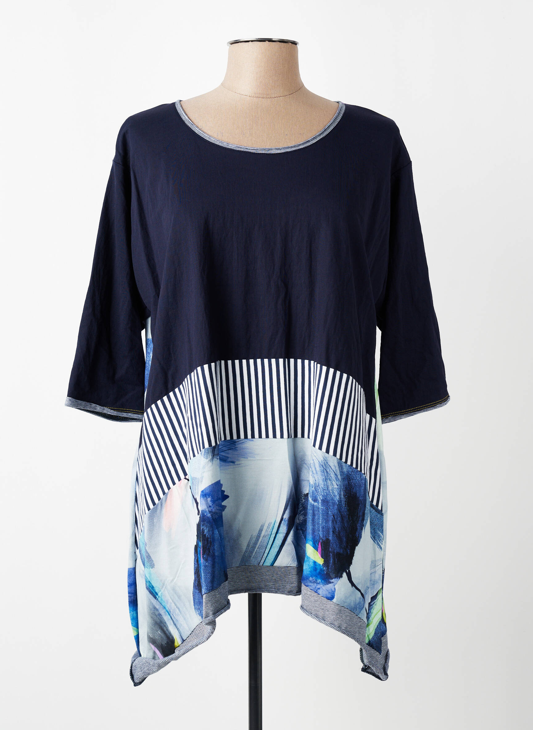 Tunique manches longues col rond bleu FRANCK ANNA femme