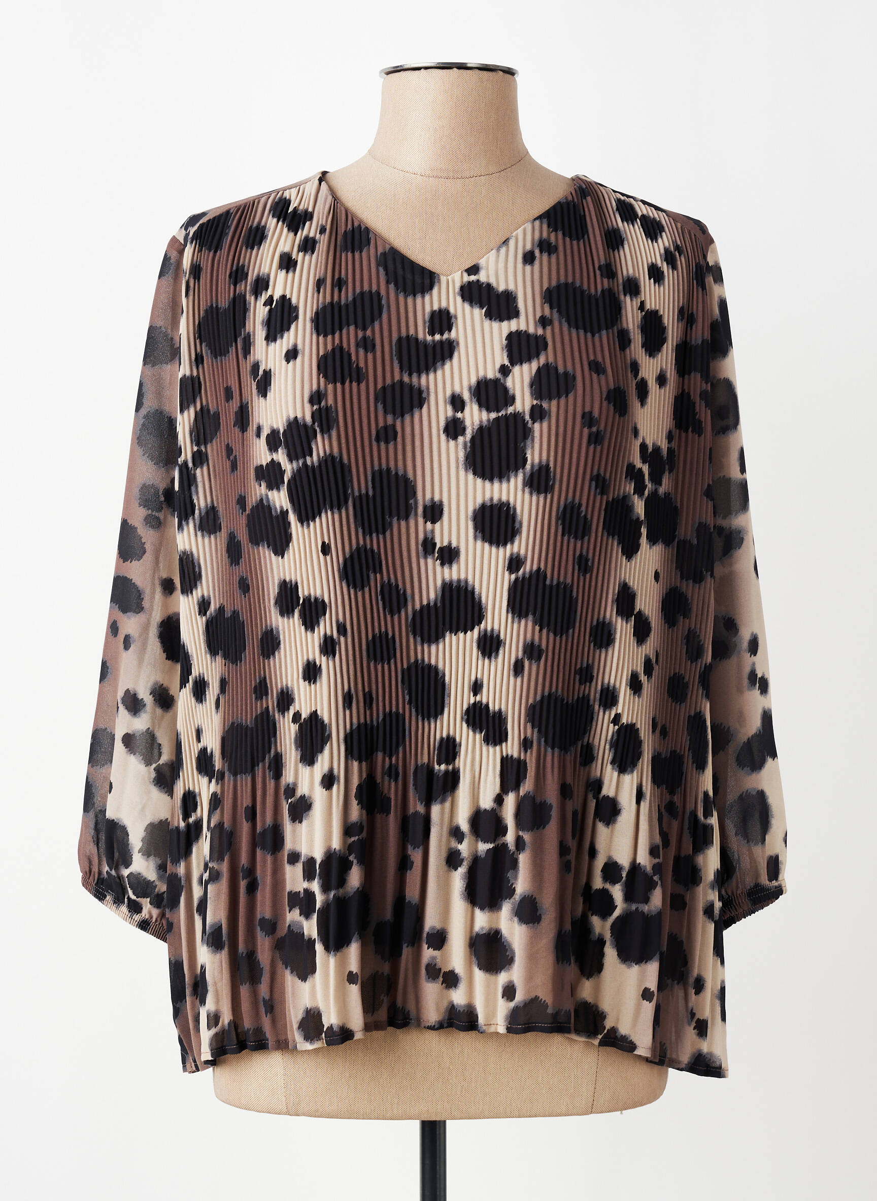 Blouse légère et transparente manches 3/4 marron SIGNATURE femme