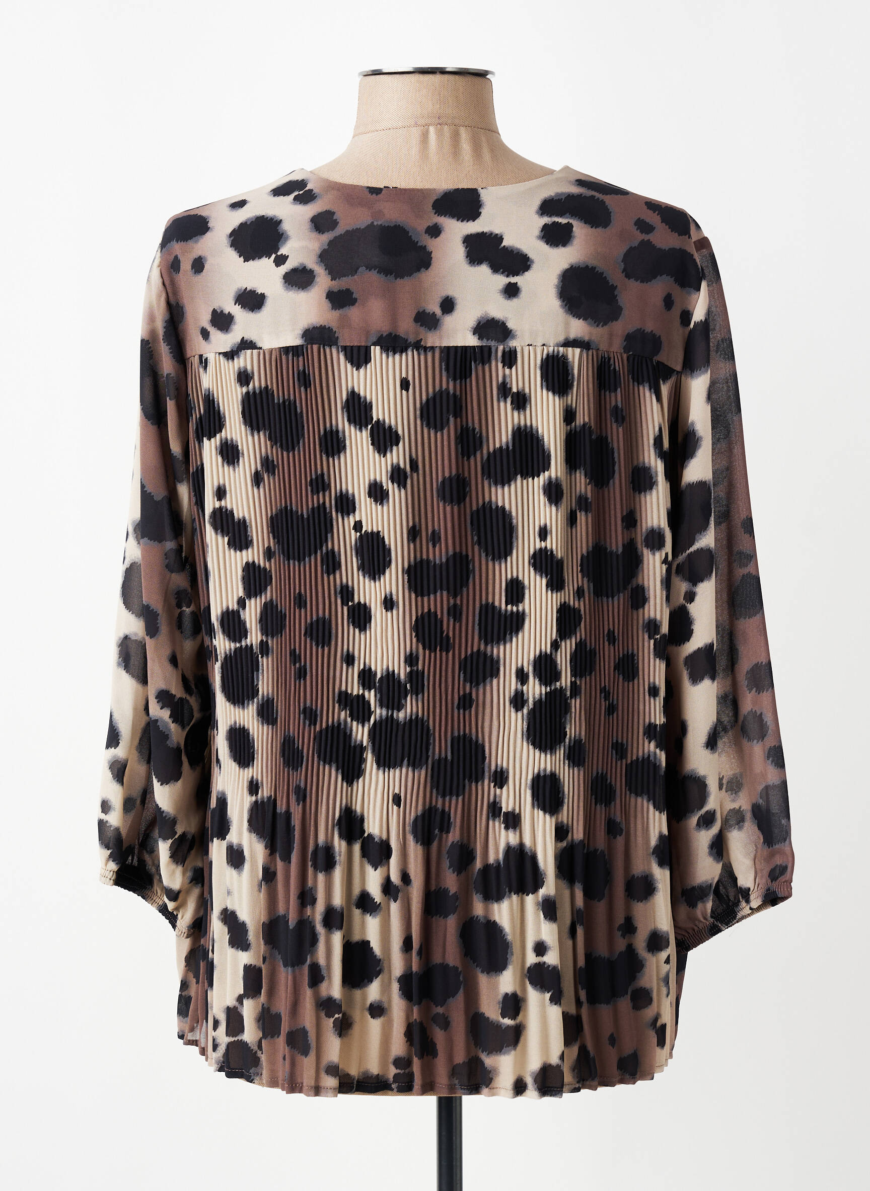 Blouse légère et transparente manches 3/4 marron SIGNATURE femme