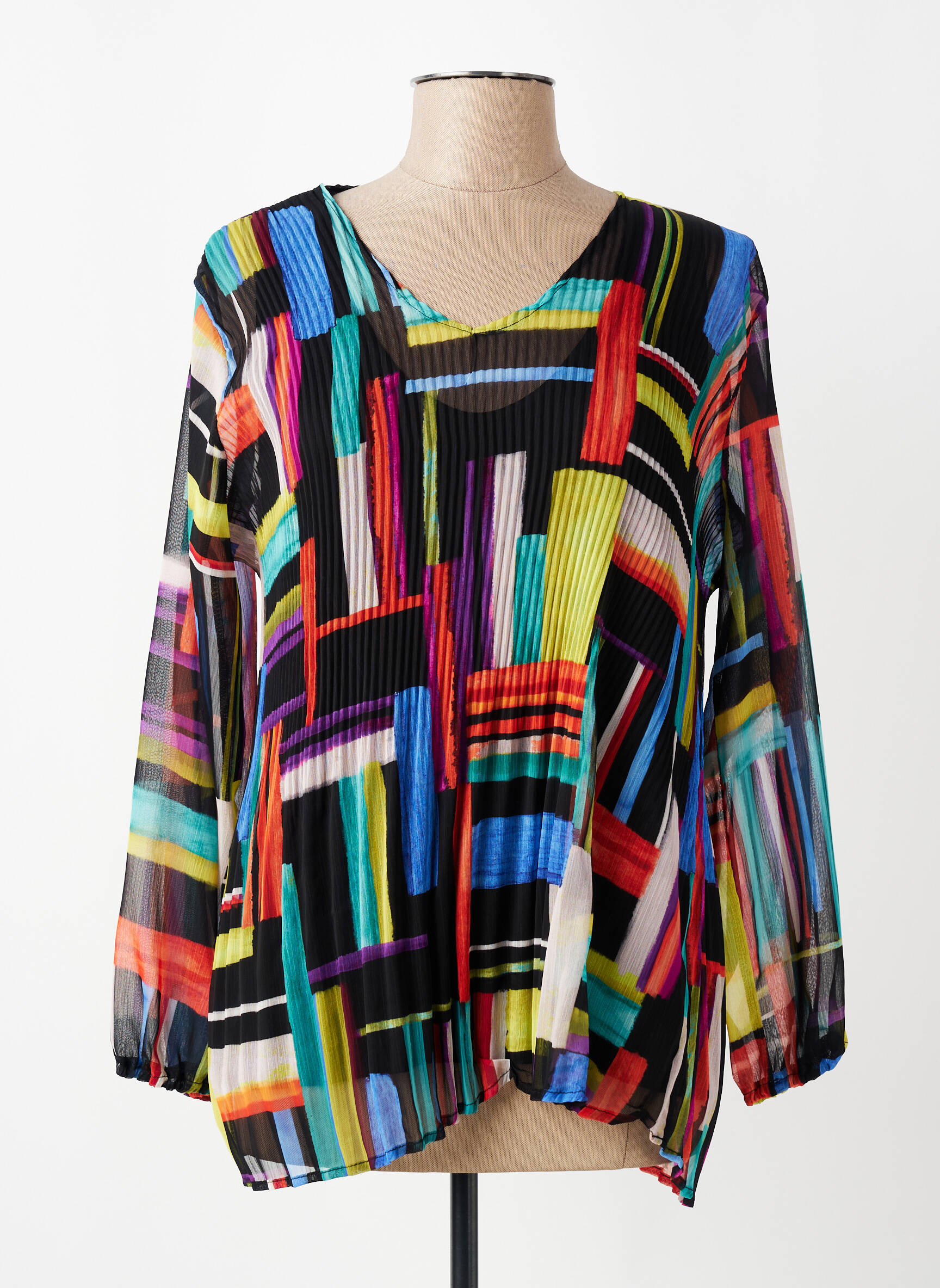 Blouse légère et transparente manches longues noir FRANCK ANNA femme