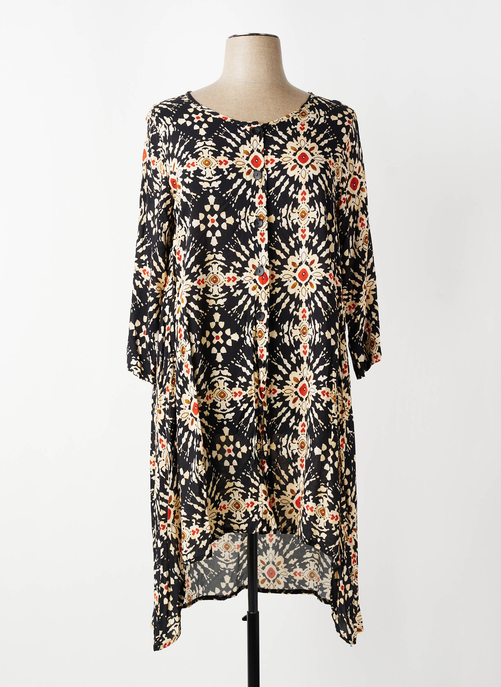 Robe mi-longue coupe fluide manches longues noir G!OZE femme