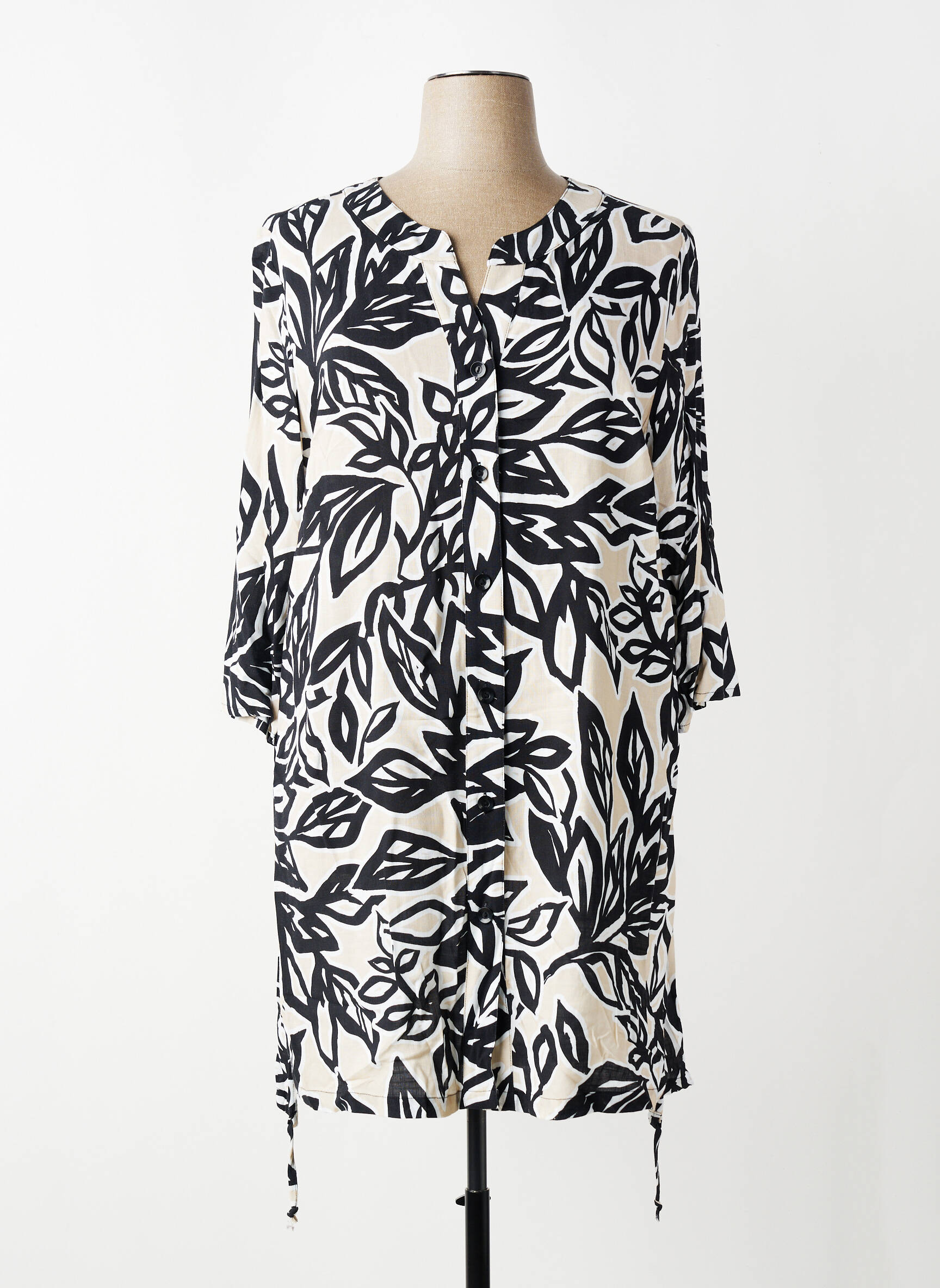 Robe mi-longue imprimé fleurs manches 3/4 beige SEE YOU femme